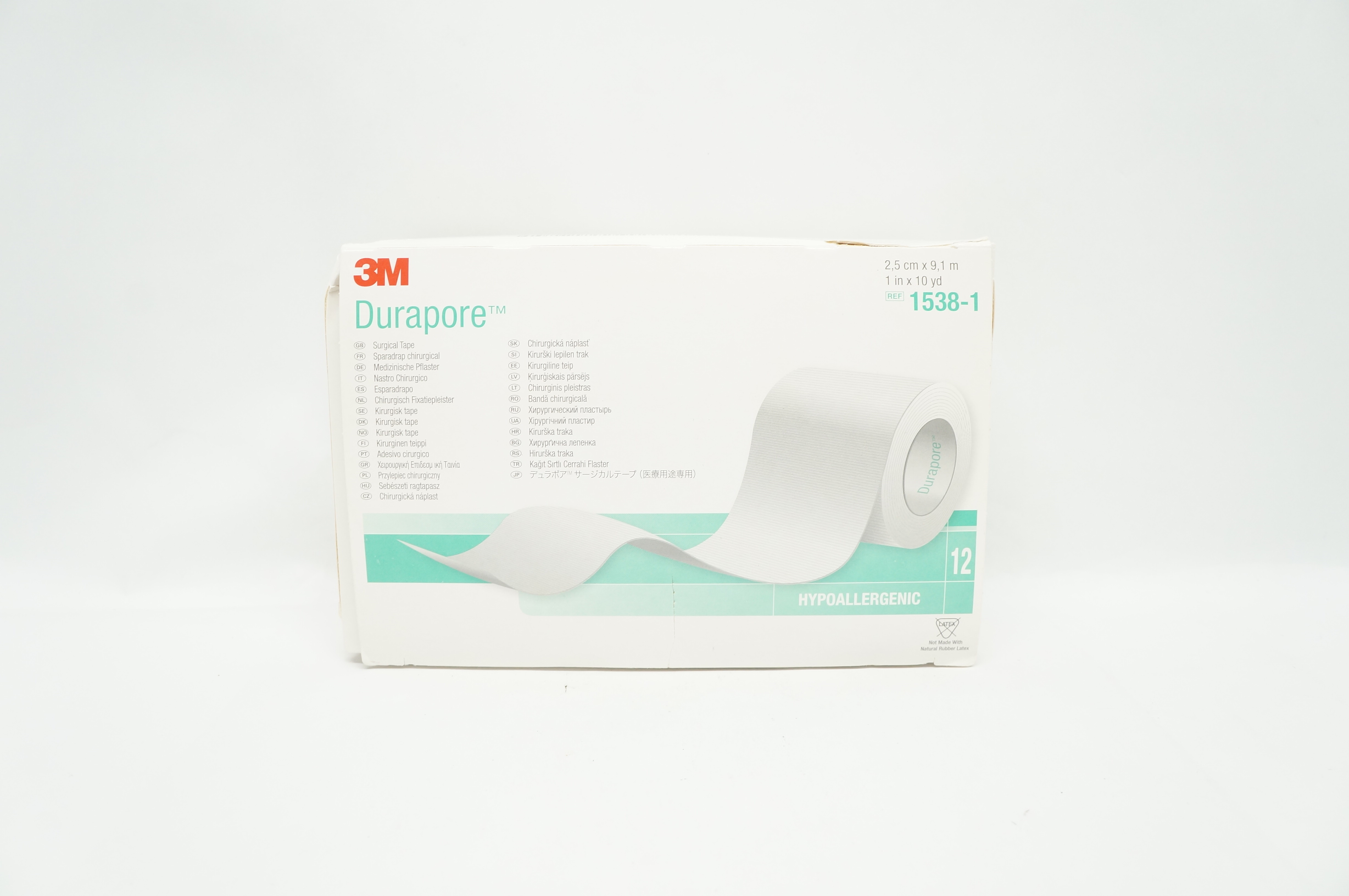 3M 1538-1 Durapore Surgical Tape 1inch x 10yd. - Box of 12 (x)