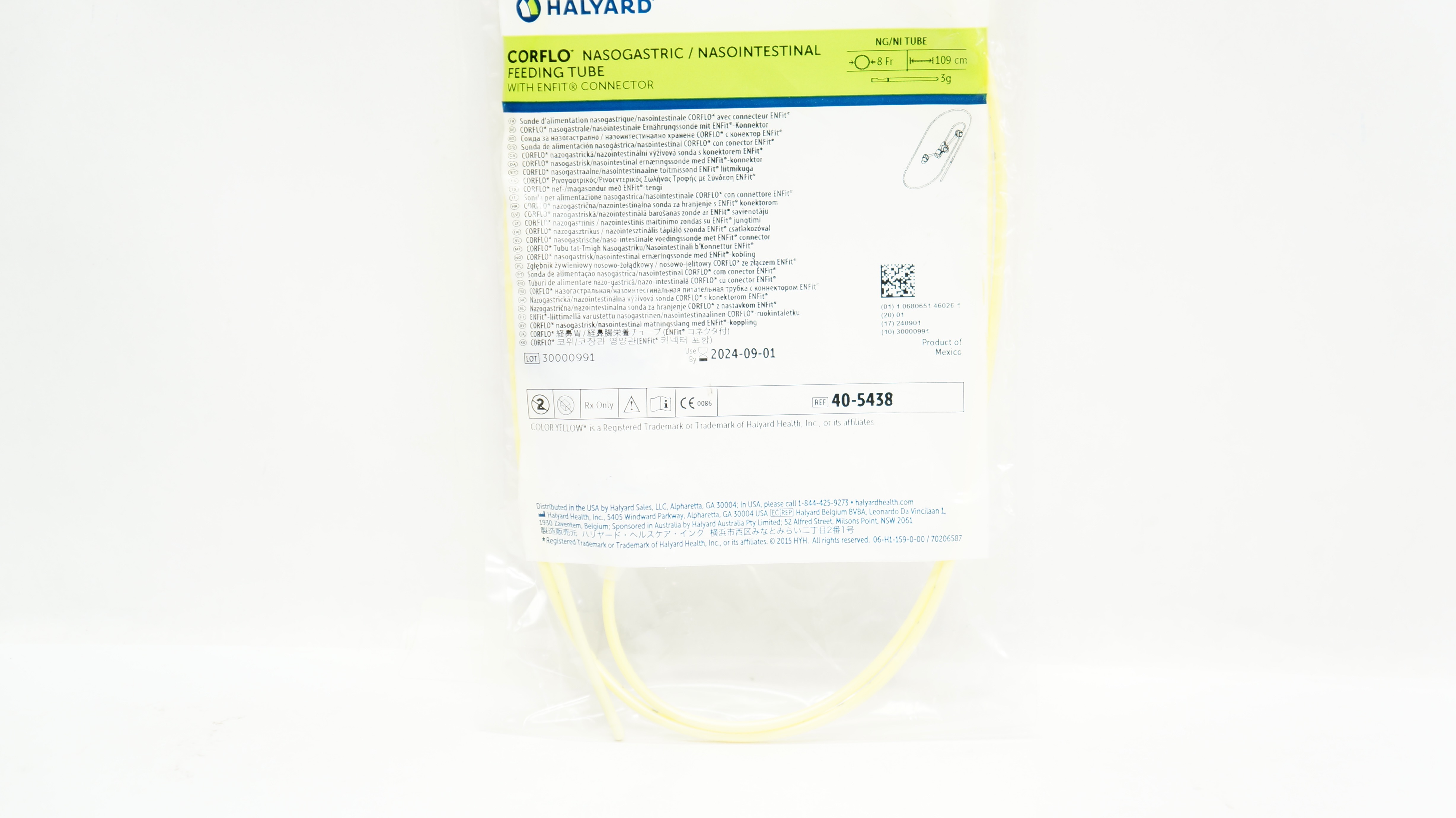 Avanos 40-5438 Corflo Nasogastric/Nasointestinal Feeding Tube 8Fr x 109cm