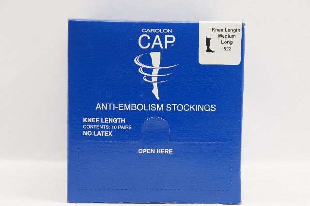 Carolon 522 CAP Anti-Embolism Stockings, KNEE Medium Long -Box of 10 Pairs