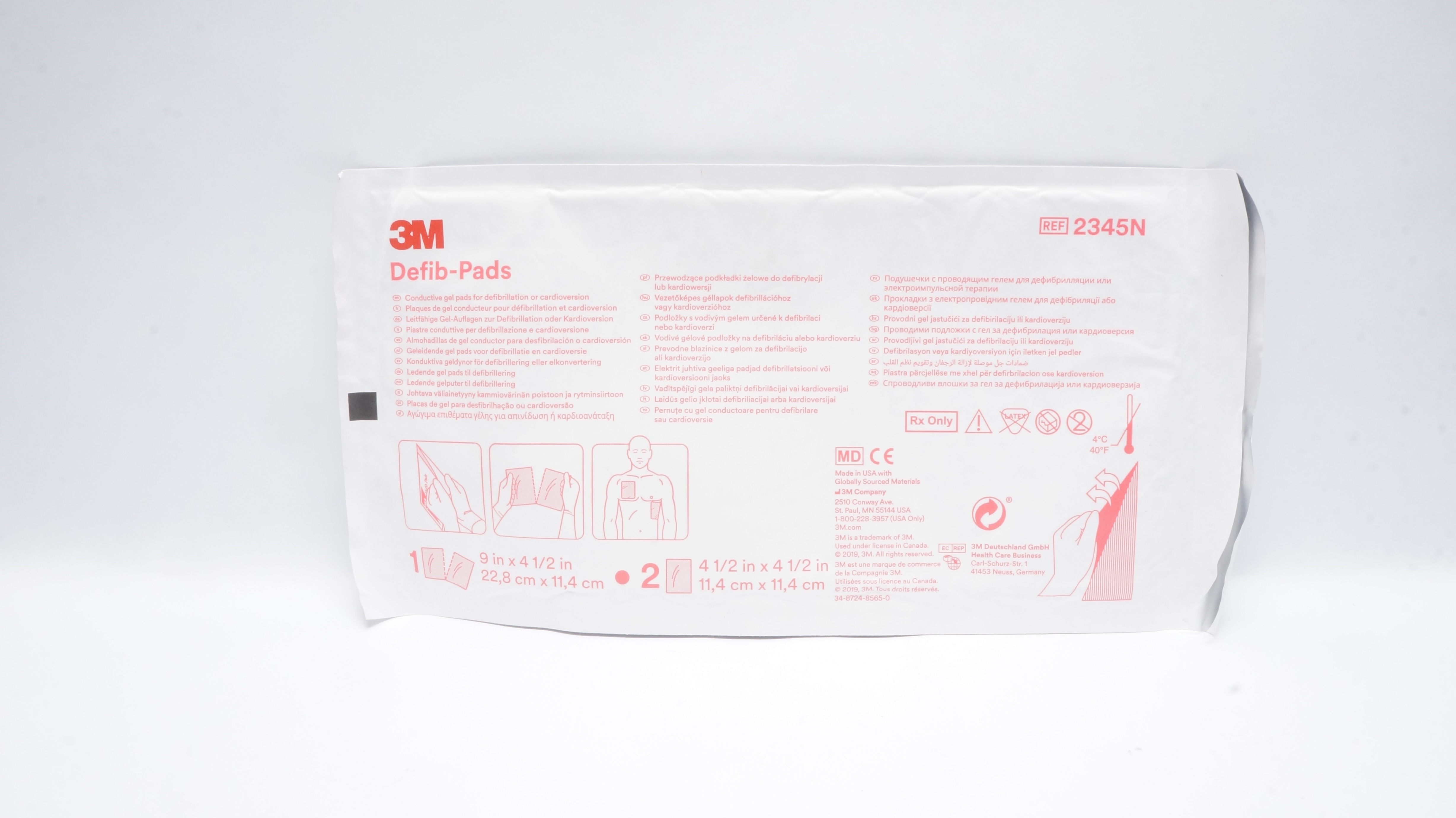 3M 2345N Defib-Pads Conductive Gel Pads 9inch x 4-1/2inch, 4-1/2 x 4-1/2inch (x)