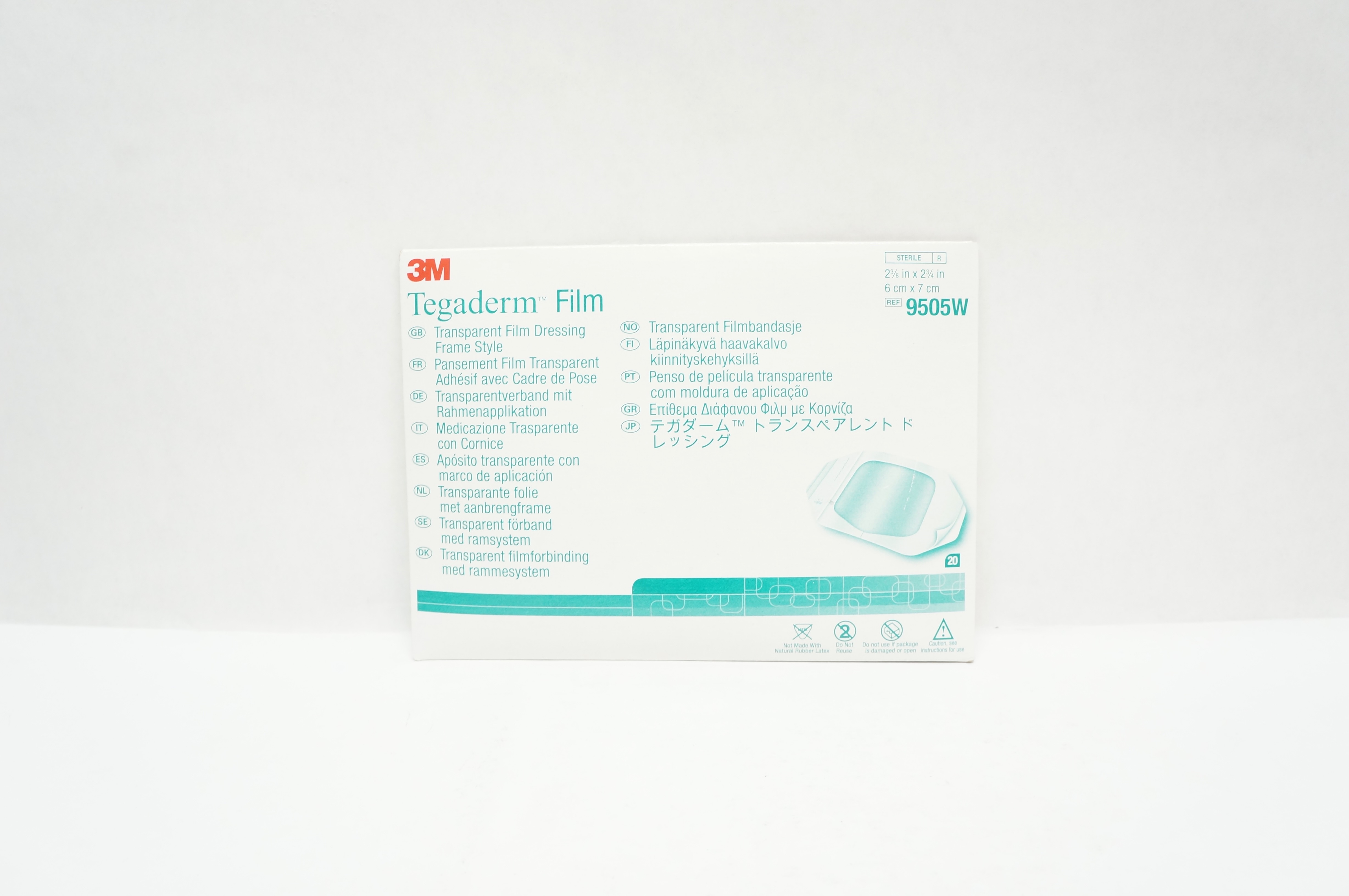 3M 9505W Tegaderm Film Transparent Film Dressing Frame Style 2-3/8x2-3/4-Pack of20