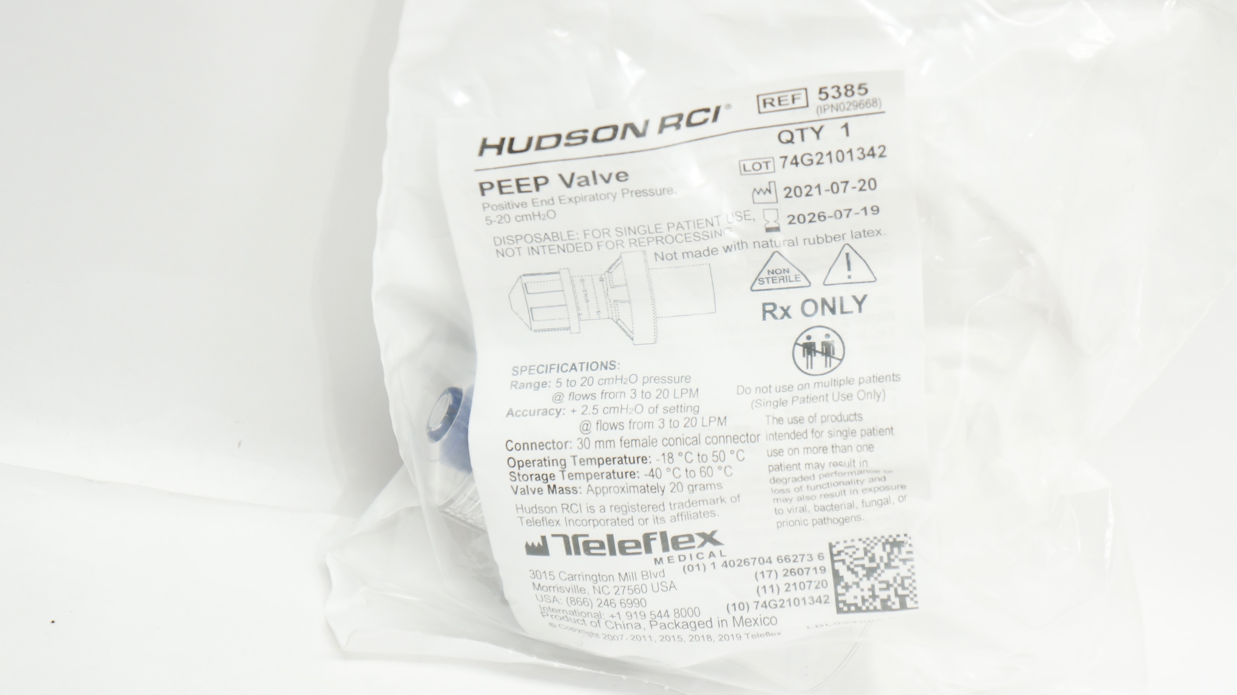 Teleflex 5385 Hudson RCI Peep Valve Positive End Expiratory Pressure