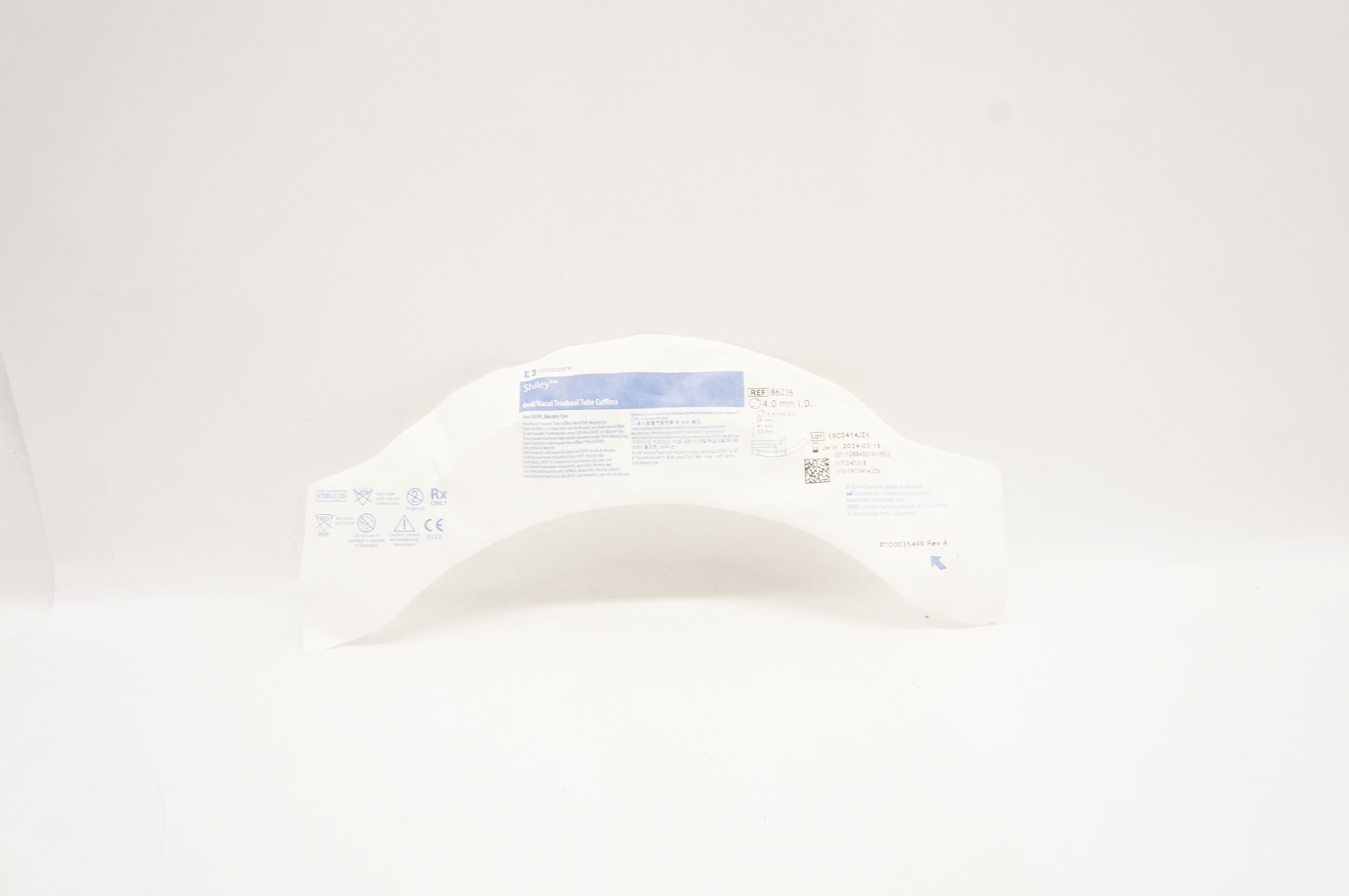 Covidien 86236 Shiley Oral/Nasal Tracheal Tube Cuffless 4.0m ID x 5.5mm OD