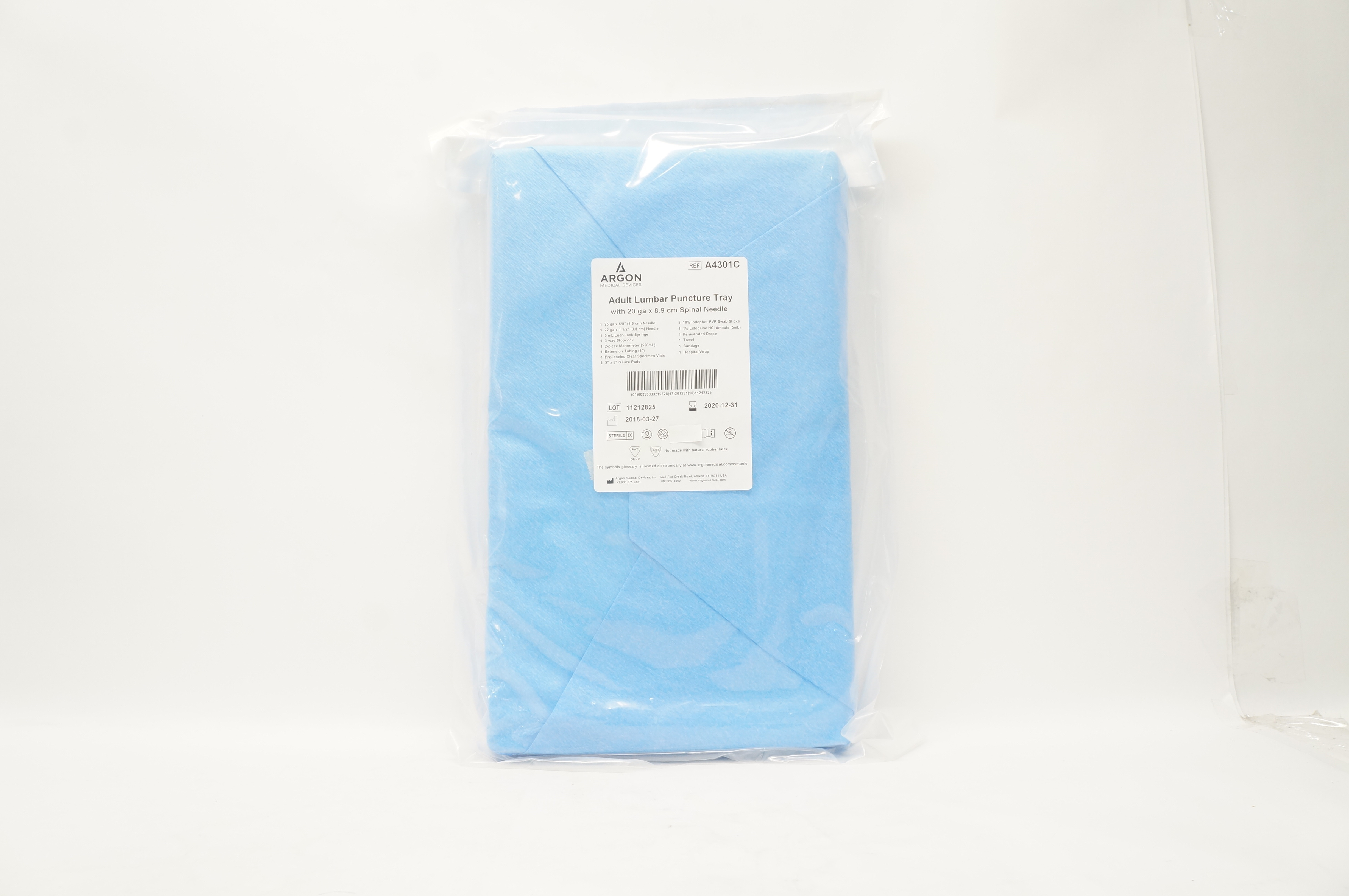 Argon A4301C Adult Lumbar Puncture Tray w/Spinal Ndle 20 ga x 8.9 cm (x)