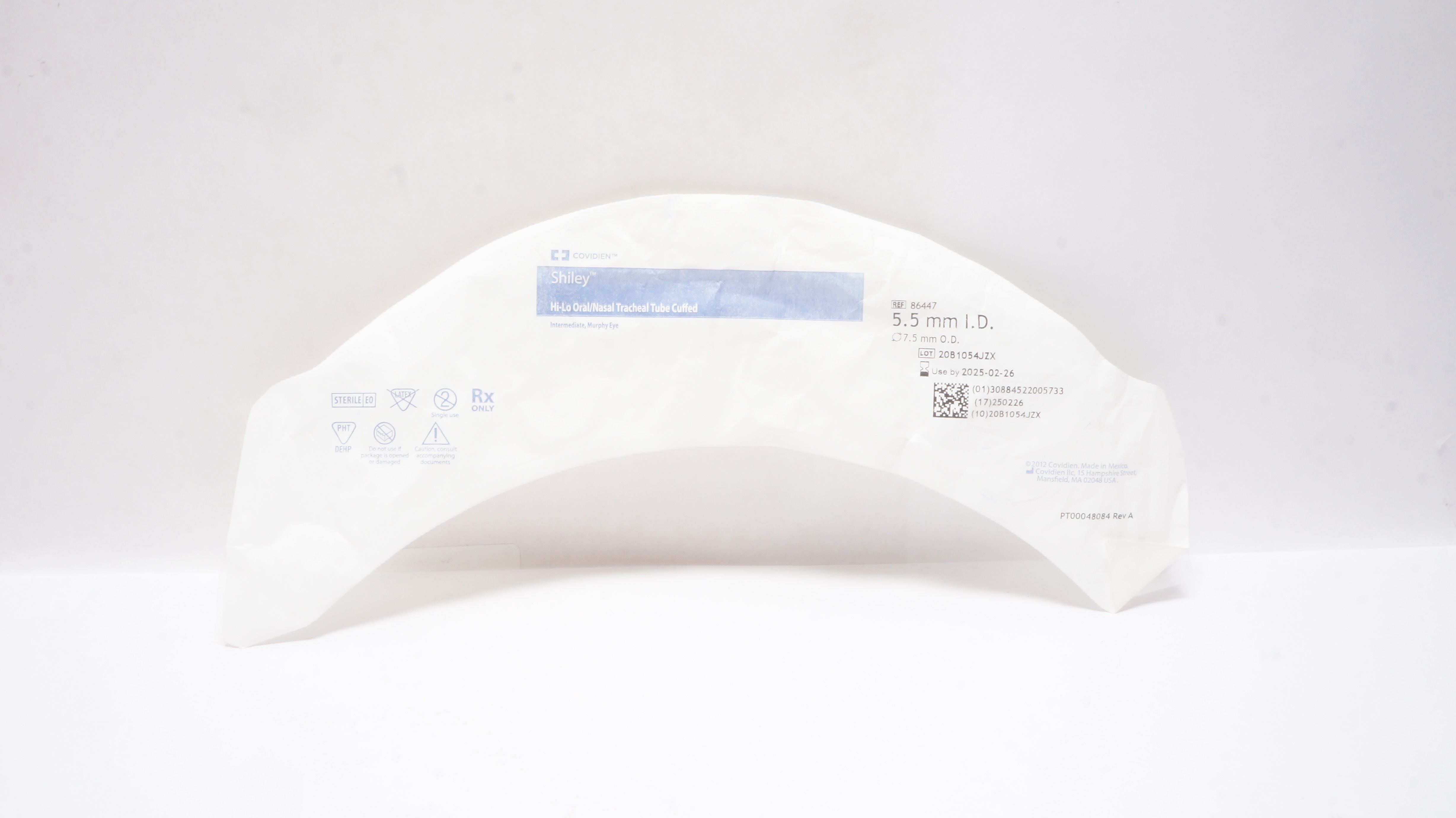 Covidien 86447 Shiley Hi-Lo Oral/Nasal Tracheal Tube Cuffed 5.5mm ID x 7.5mm OD