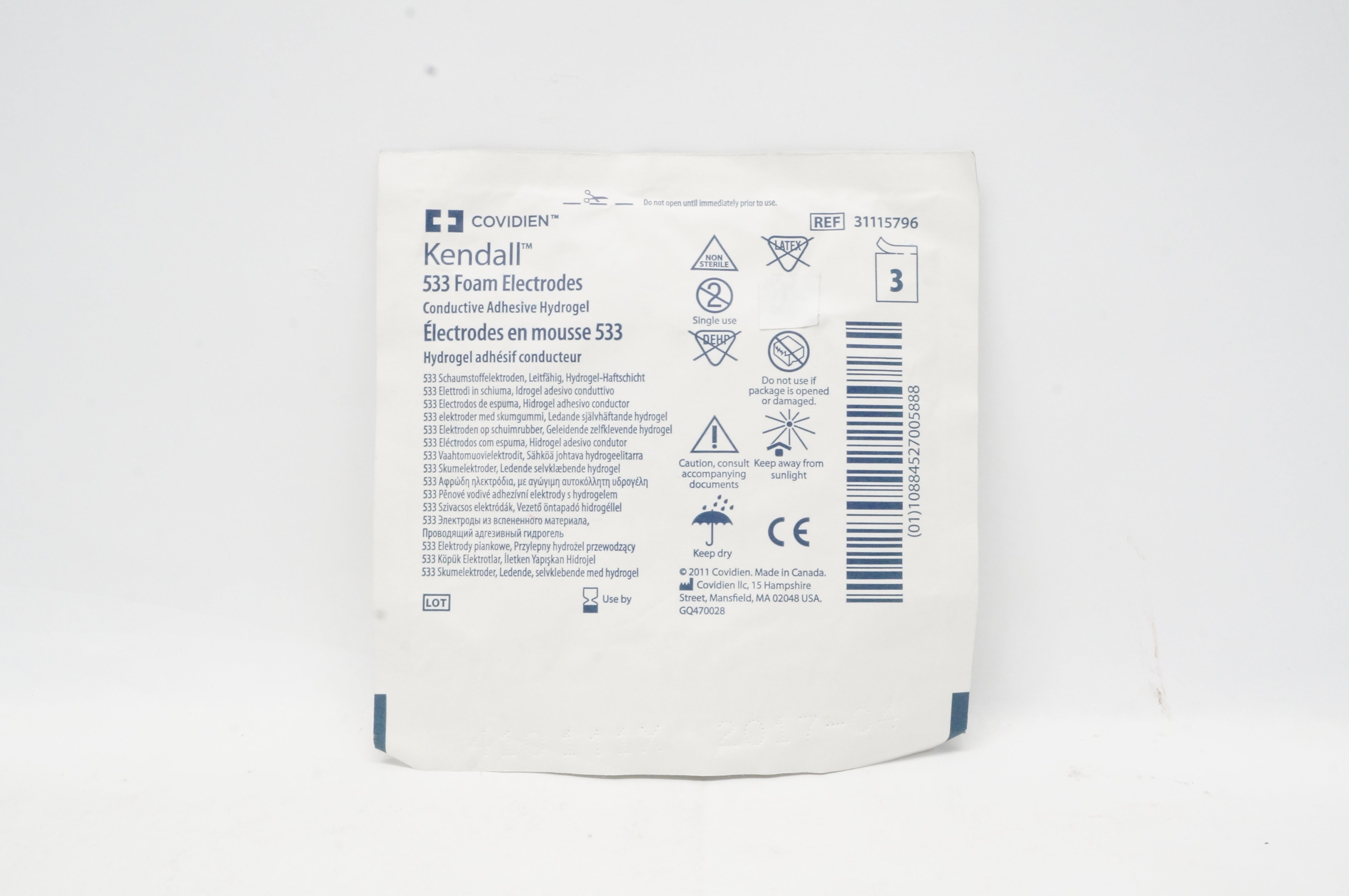 Covidien 31115796 533 Foam Electrodes Adhesive Hydrogel (x) - Pack of 3