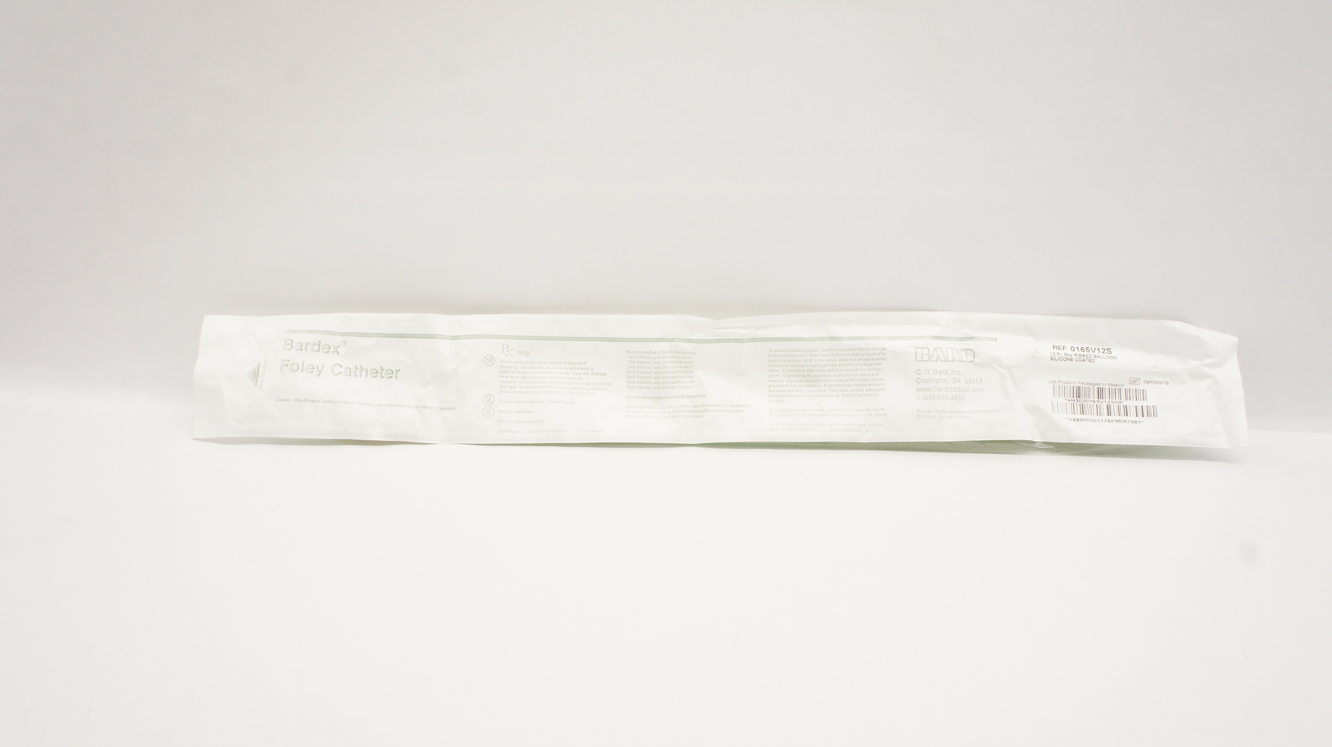 Bard 0165V12S Bardex Foley Cath. Silicone Coated 12Fr 5cc Ribbed Balloon
