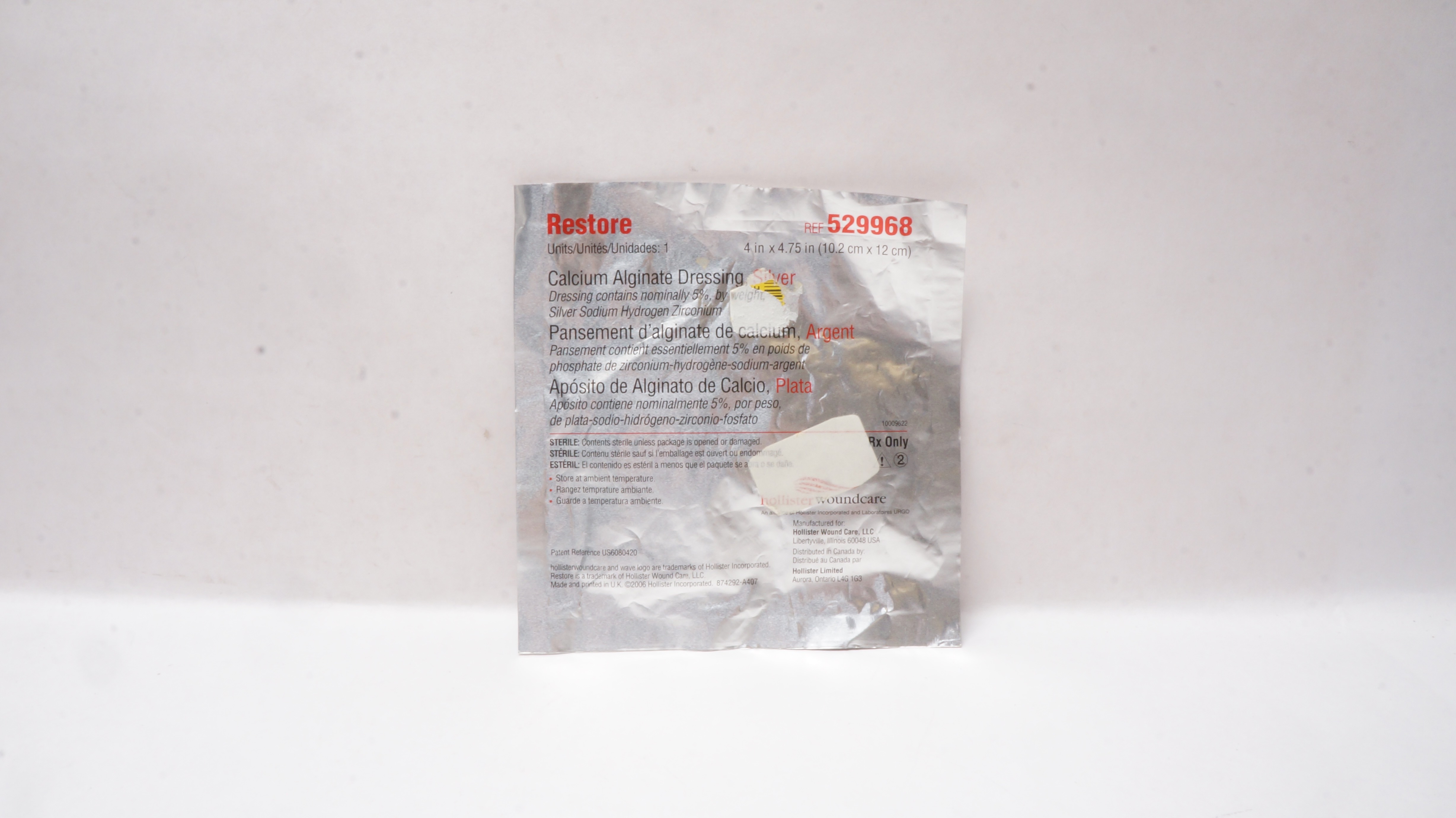 Hollister 529968 Calcium Alginate Silver Dressing 4inch x 4.75inch(x)