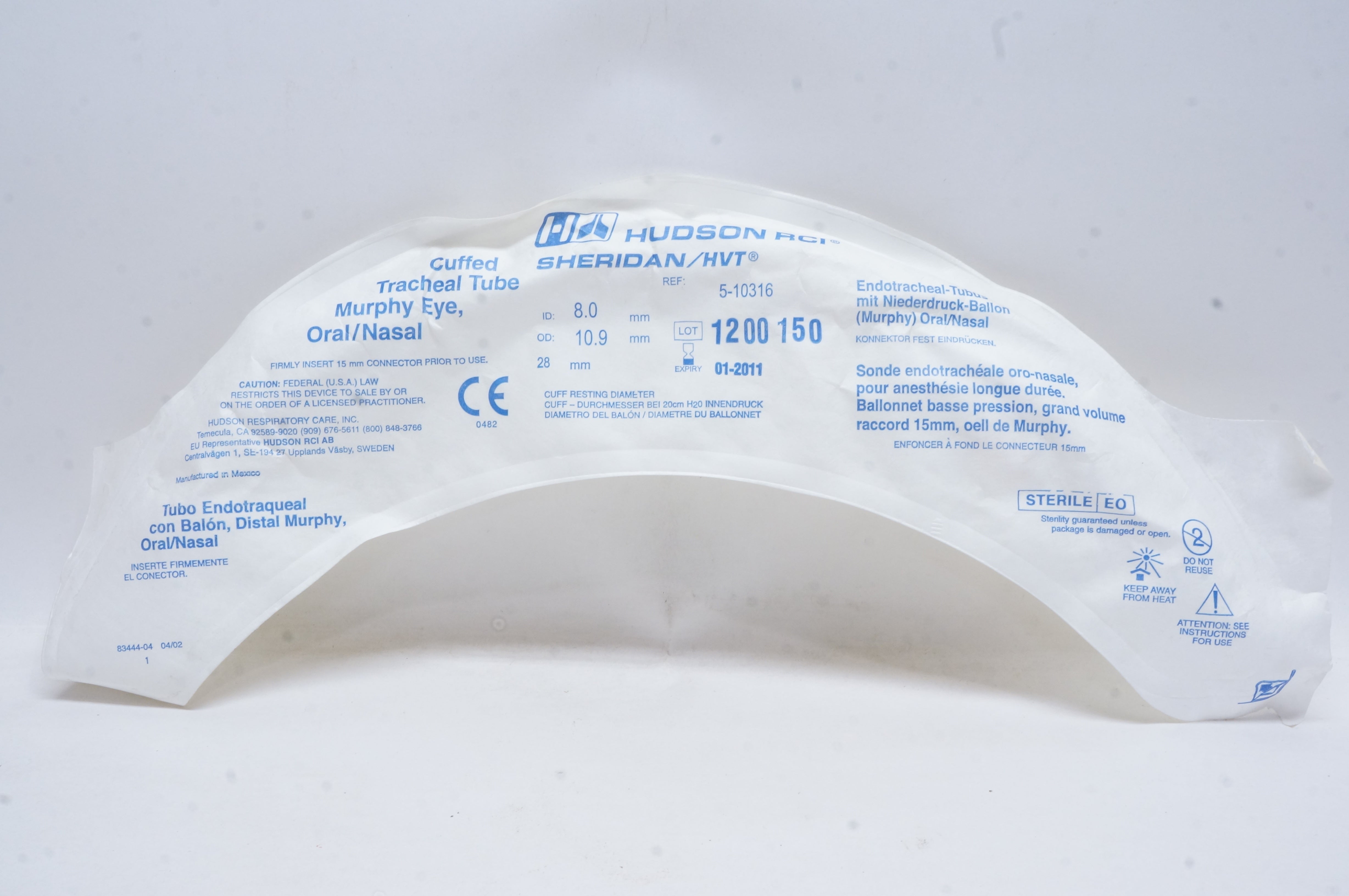 Hudson RCI 5-10316 HVT Cuffed Tracheal Tube Murphy Eye Oral Nasal 8mm (x)