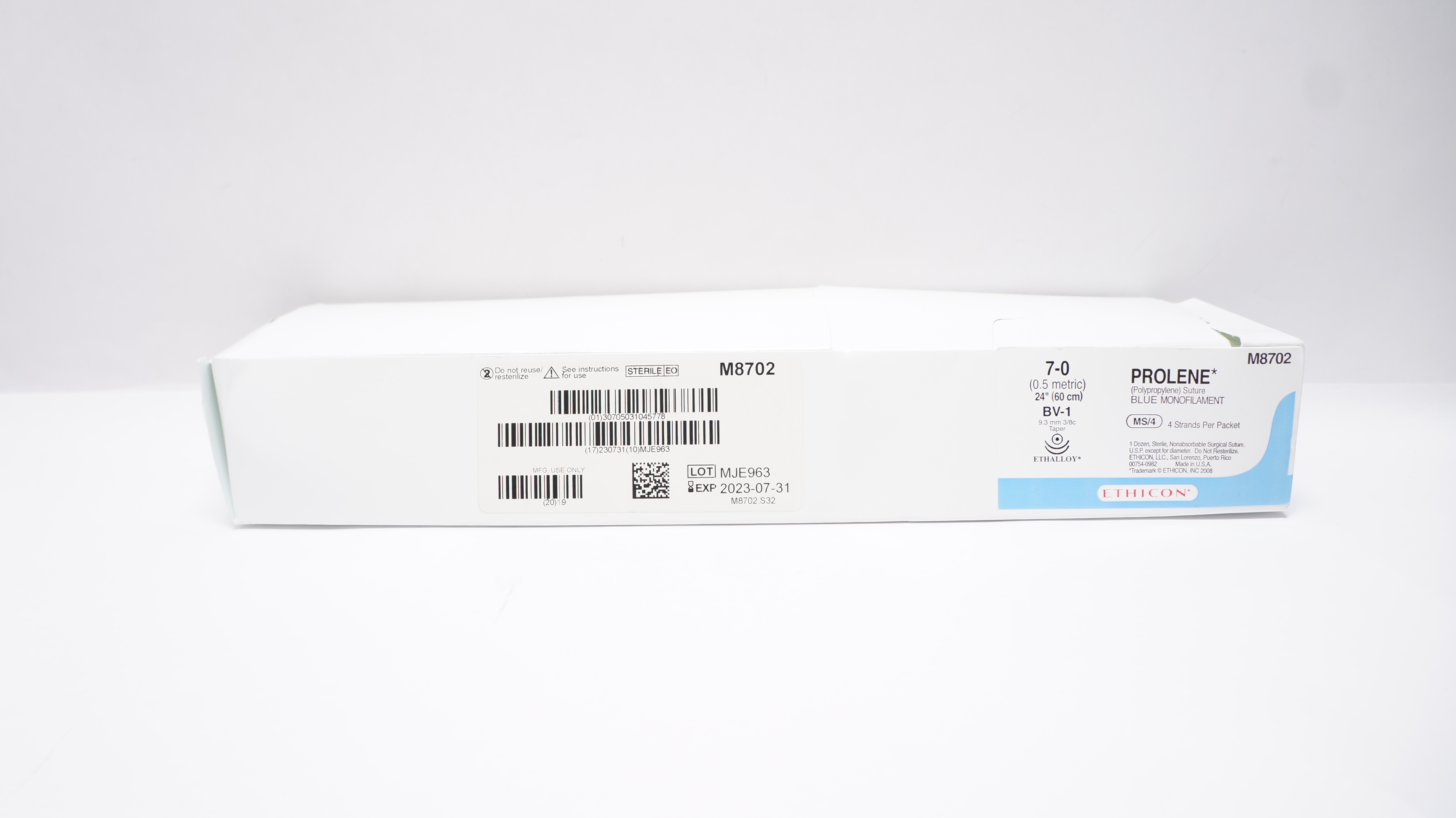 Ethicon M8702 7-0 Prolene BV-1 9.3mm 3/8c Taper 24inch (x) - Box of 12