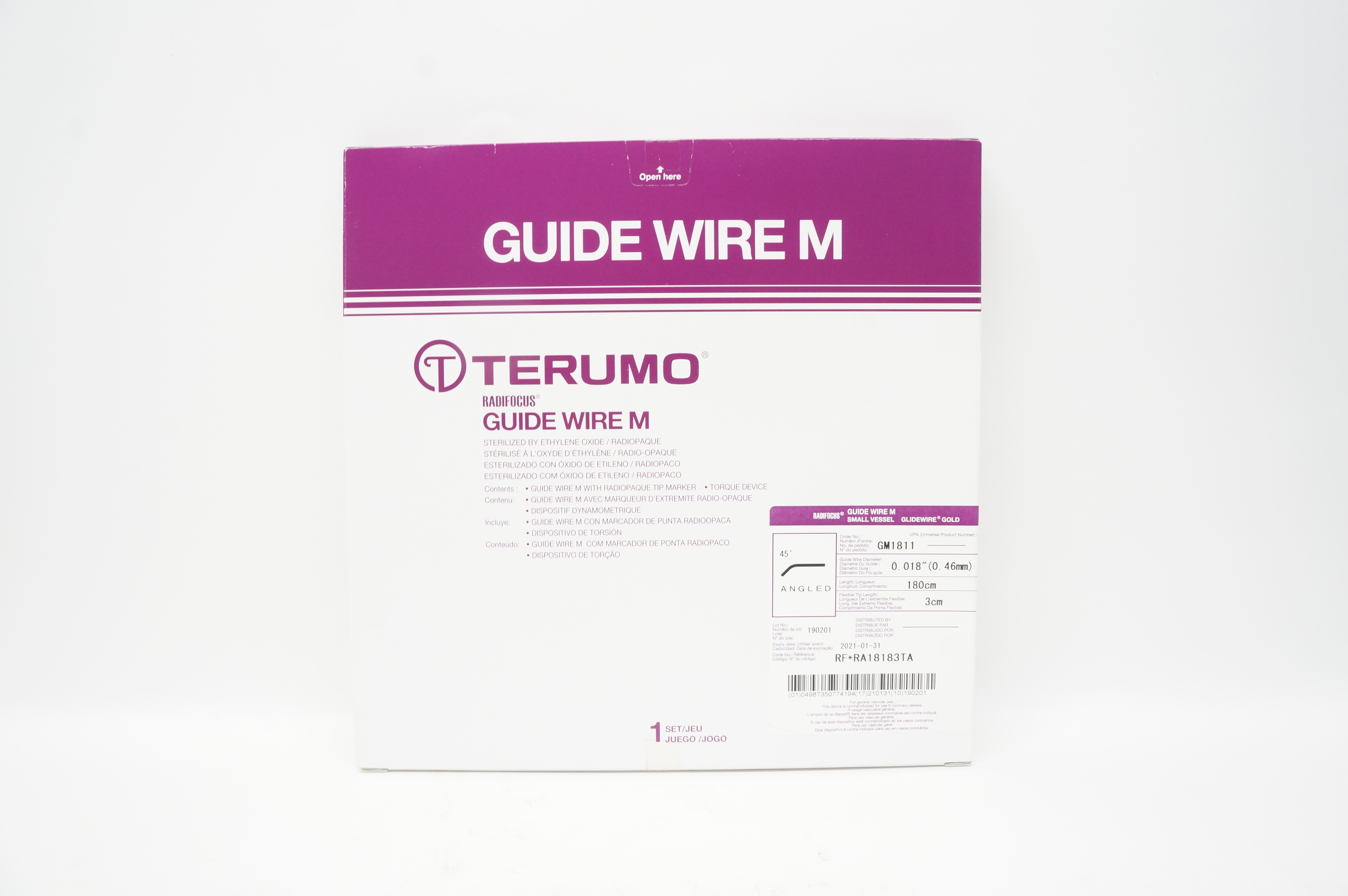 Terumo RA18183TA Radifocus Glidewire Guide Wire Angled 0.018 in x 180x3cm (x)