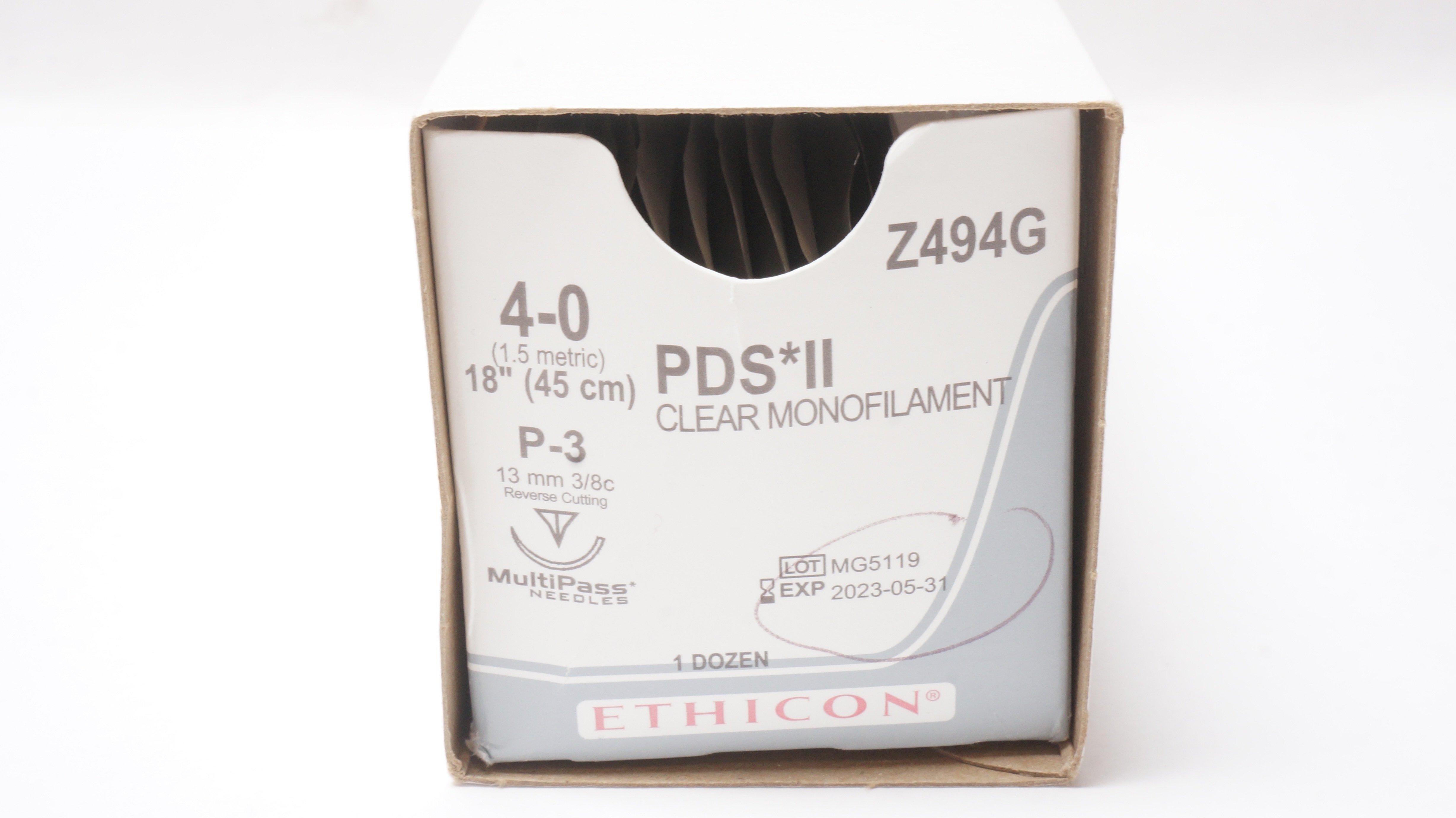 Ethicon Z494G 4-0 PDS II P-3 13mm 3/8c Reverse Cutting, 18inch (x) - Box of 12