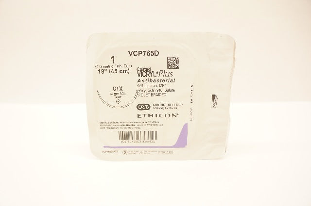 Ethicon VCP765D 1 Coated Vicryl Plus Stre CTX 48mm 1/2c Taper, 18inch (x)