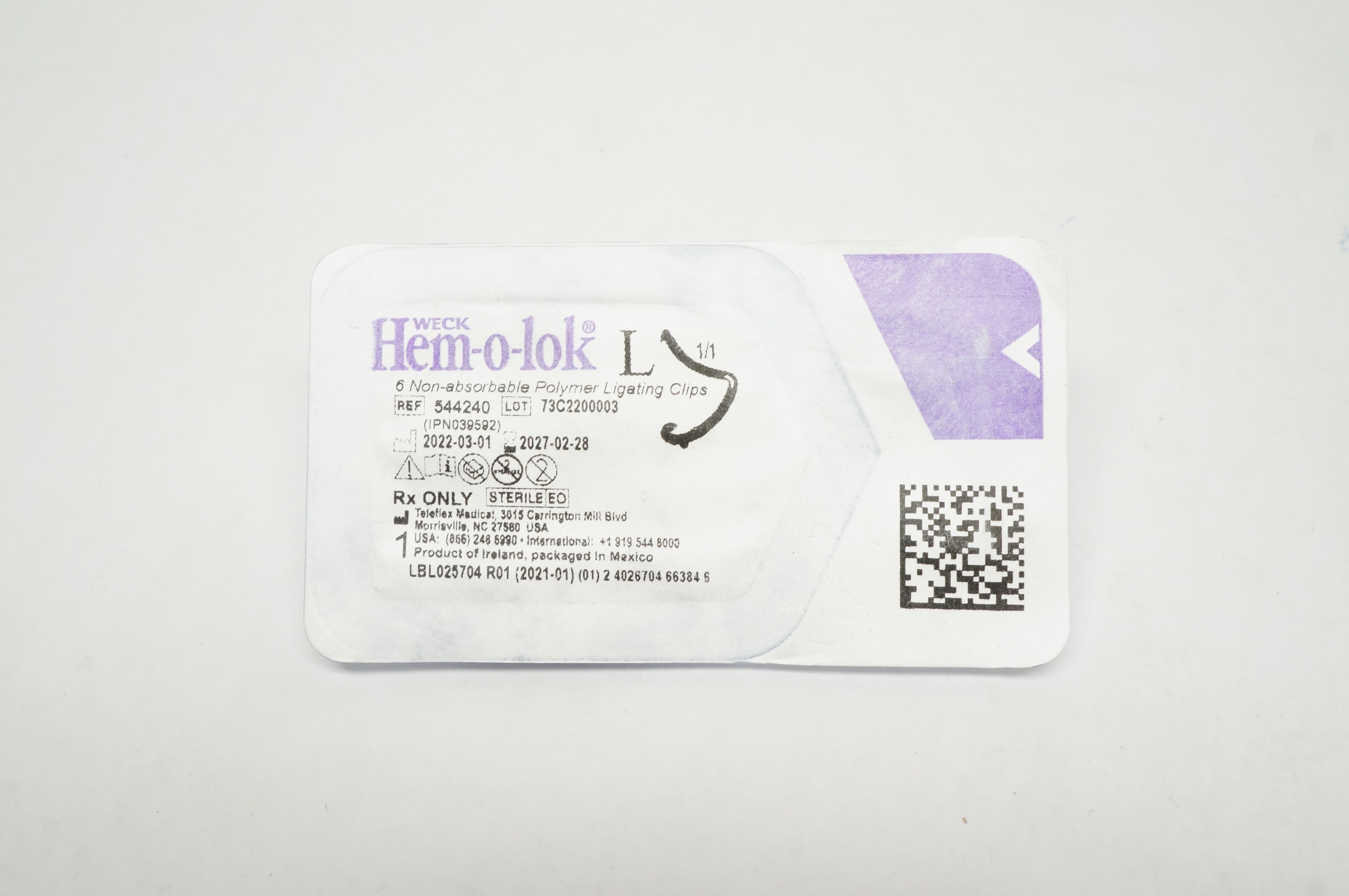 Teleflex 544240 Weck Hem-o-lok 6 Non-Absorbable Polymer Ligating Clips, Large