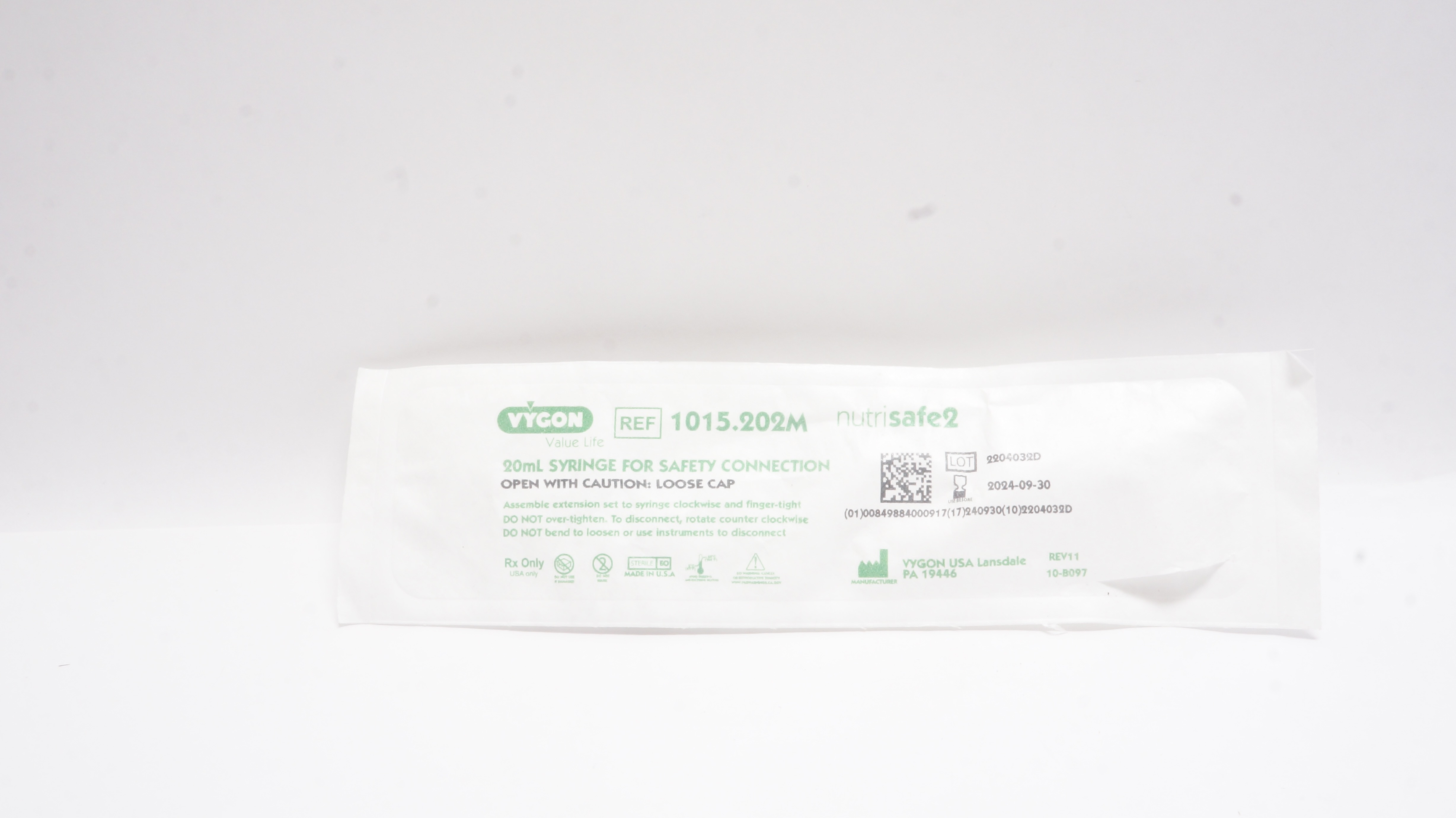 Vygon 1015.202M Nutrisafe 2 20ml Syringe for Safety Connection