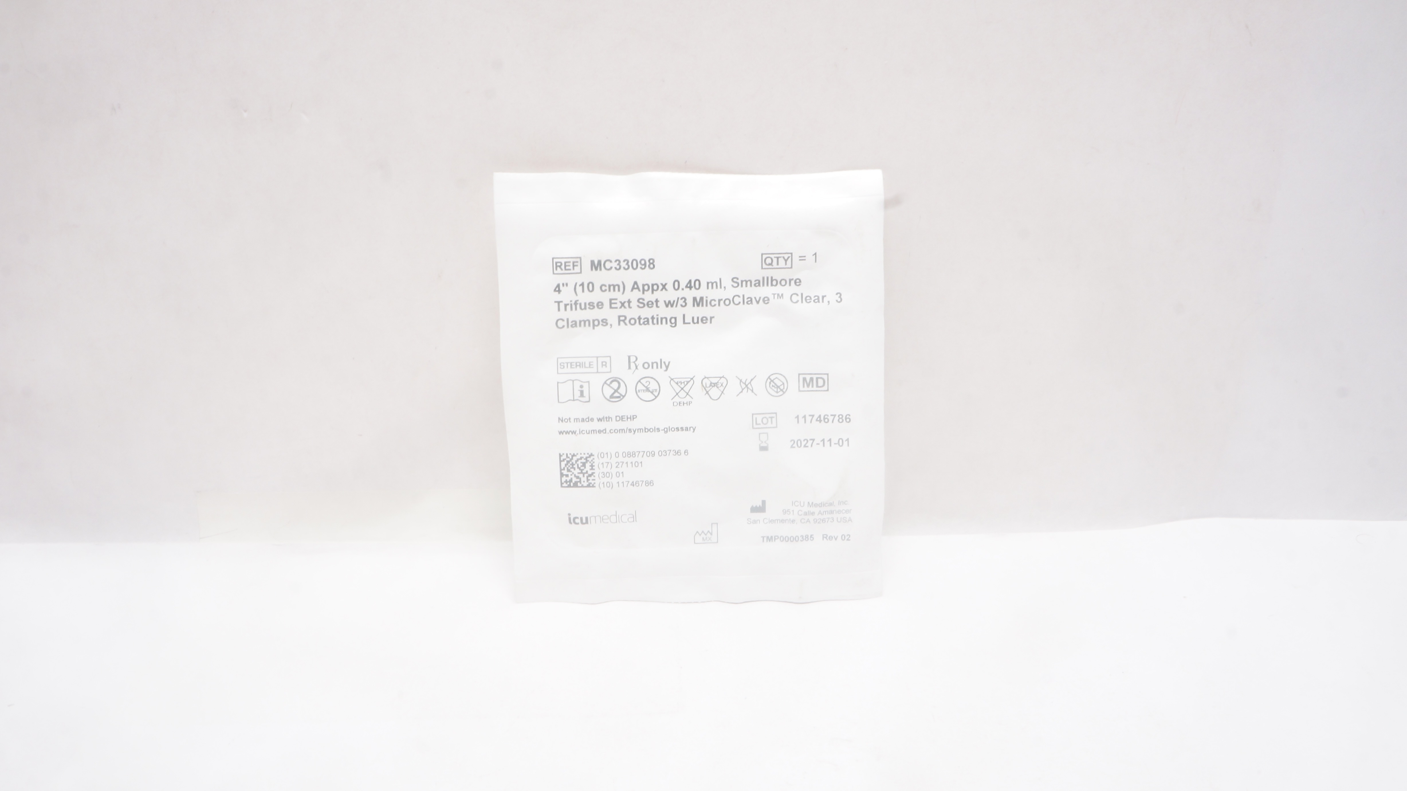 ICU Medical MC33098 4inch Appx. 0.40ml Smallbore Trifuse Extension Set