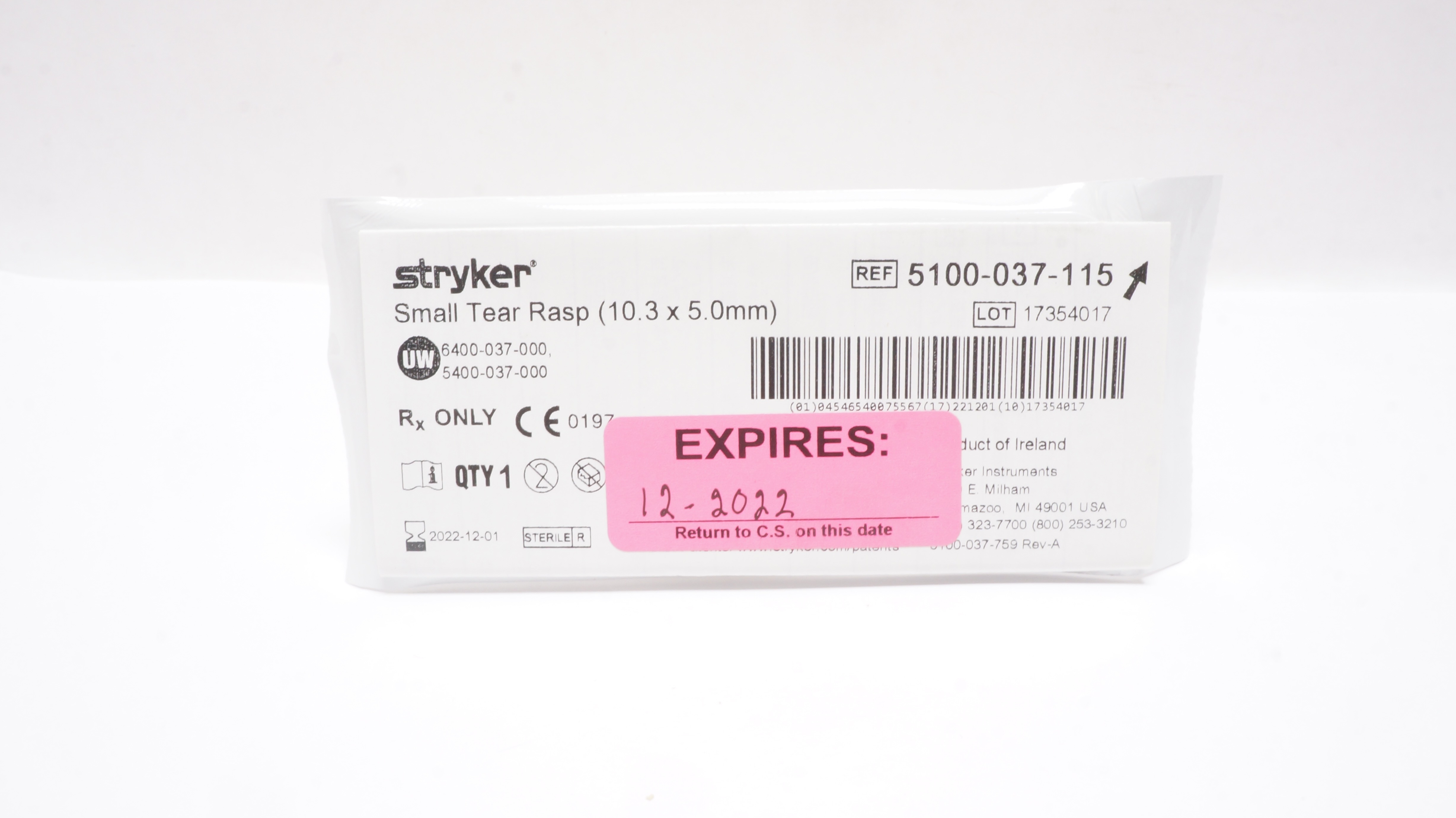 Stryker 5100-037-115 Small Tear Rasp 10.3 x 5.0 mm (x)