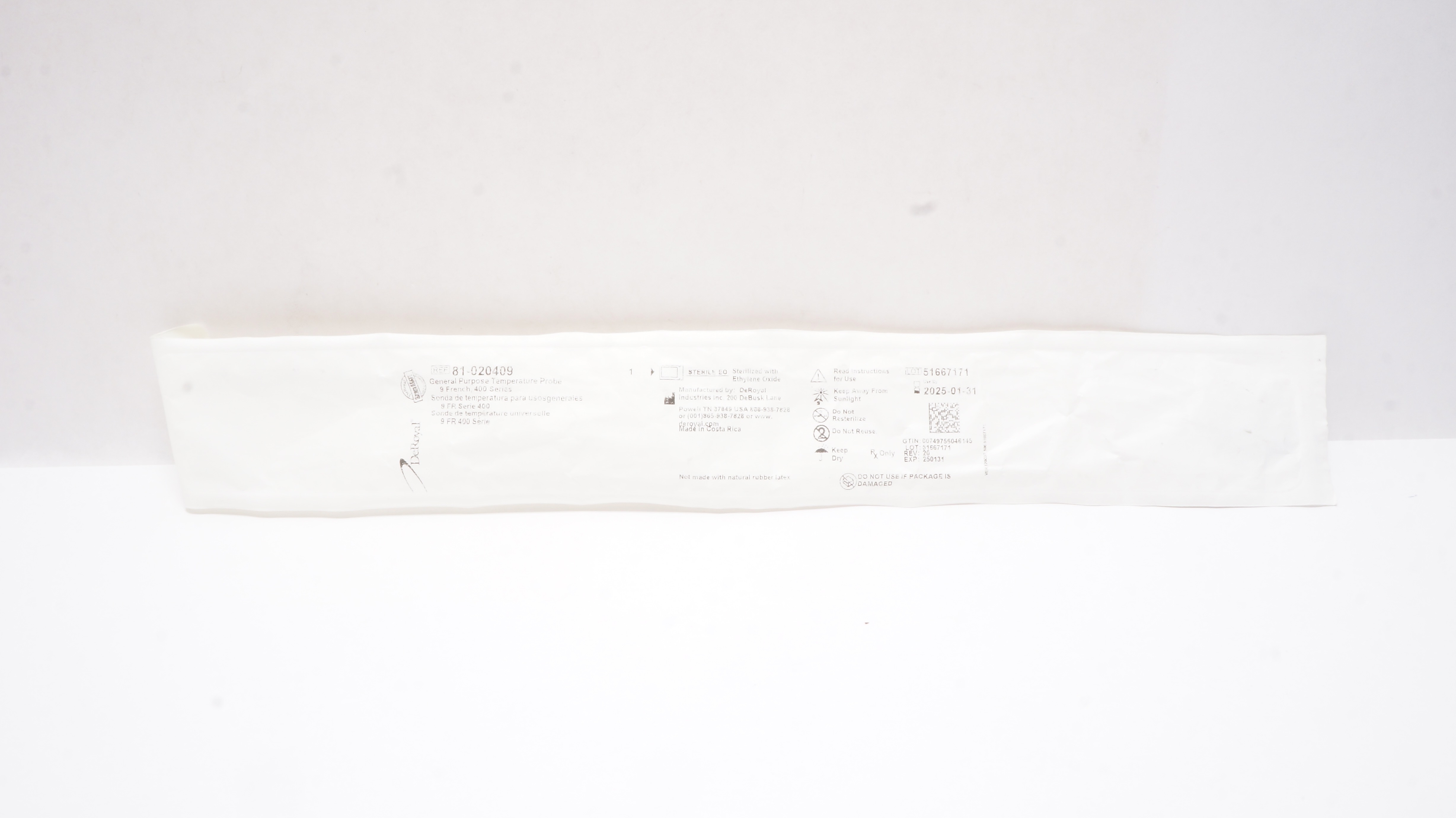 DeRoyal 81-020409 General Purpose Temperature Probe 9 Fr, 400 Series