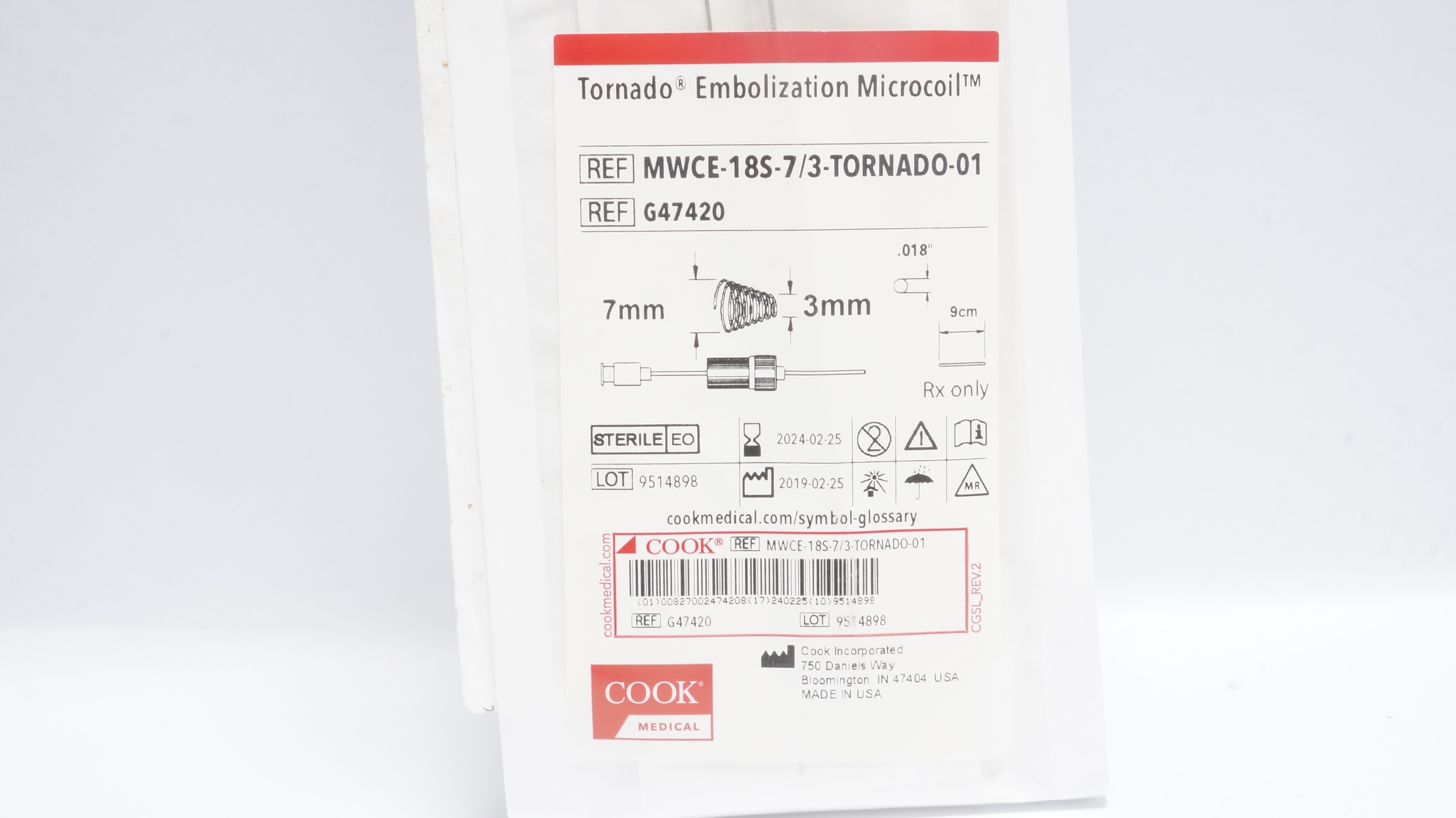 Cook Medical Tornado Embolization Microcoil 9cm x .018inch 7mm-3mm (x)