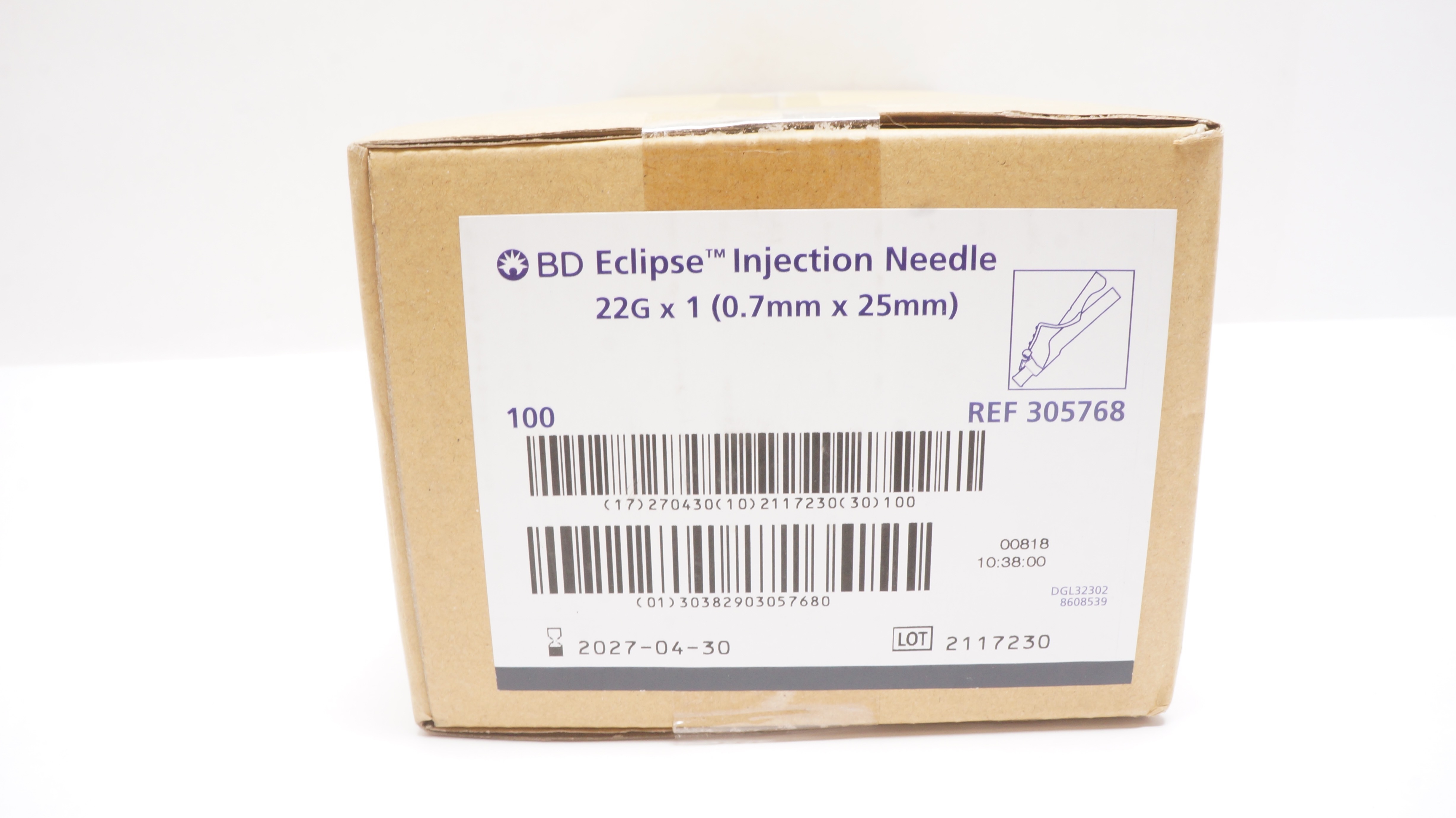 BD 305768 Eclipse Injection Needle 22G x 1 - Box of 100