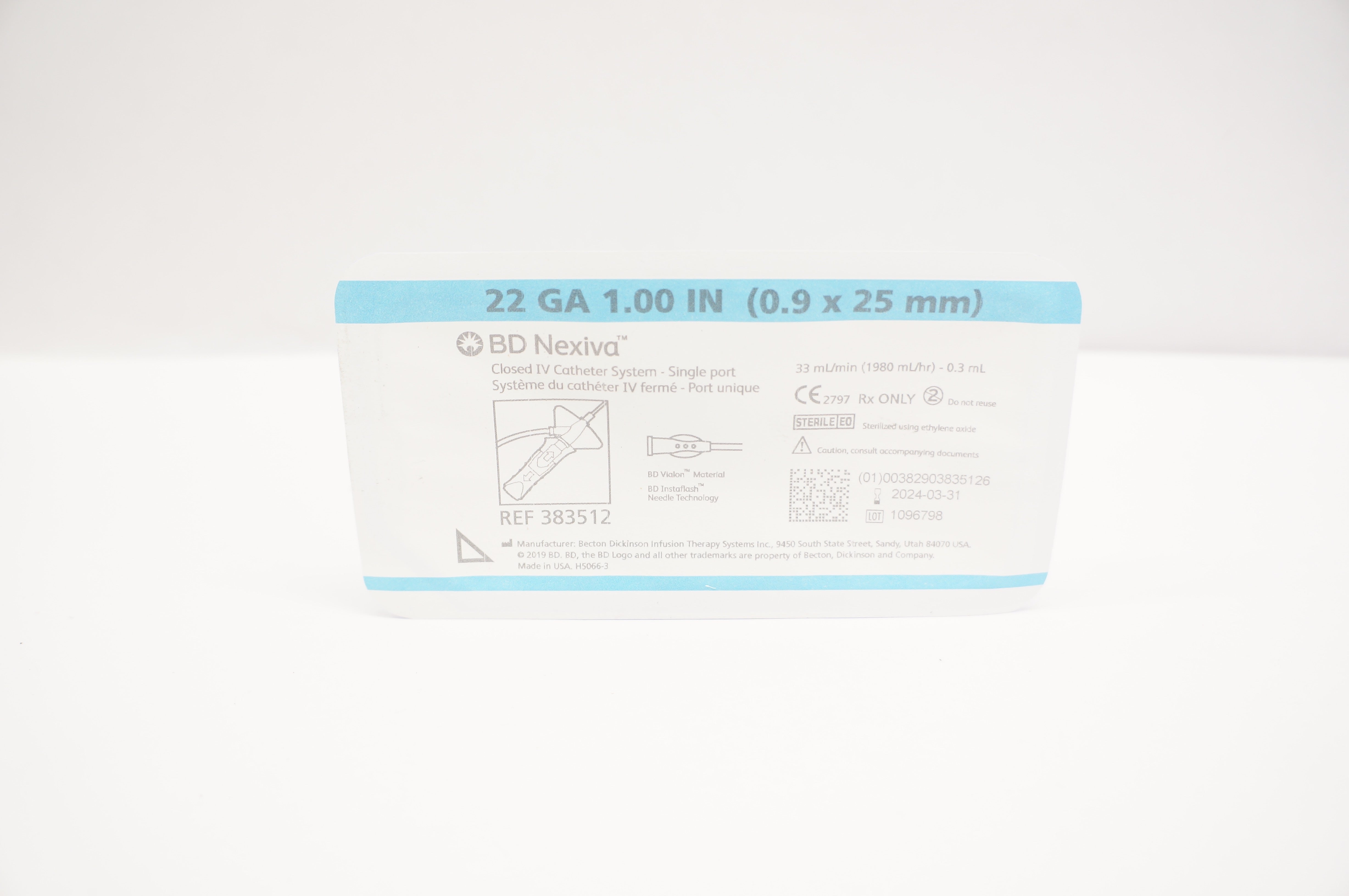 BD 383512 Nexiva Clodsed IV Cath. System - Single Port 22GA x 1.00inch