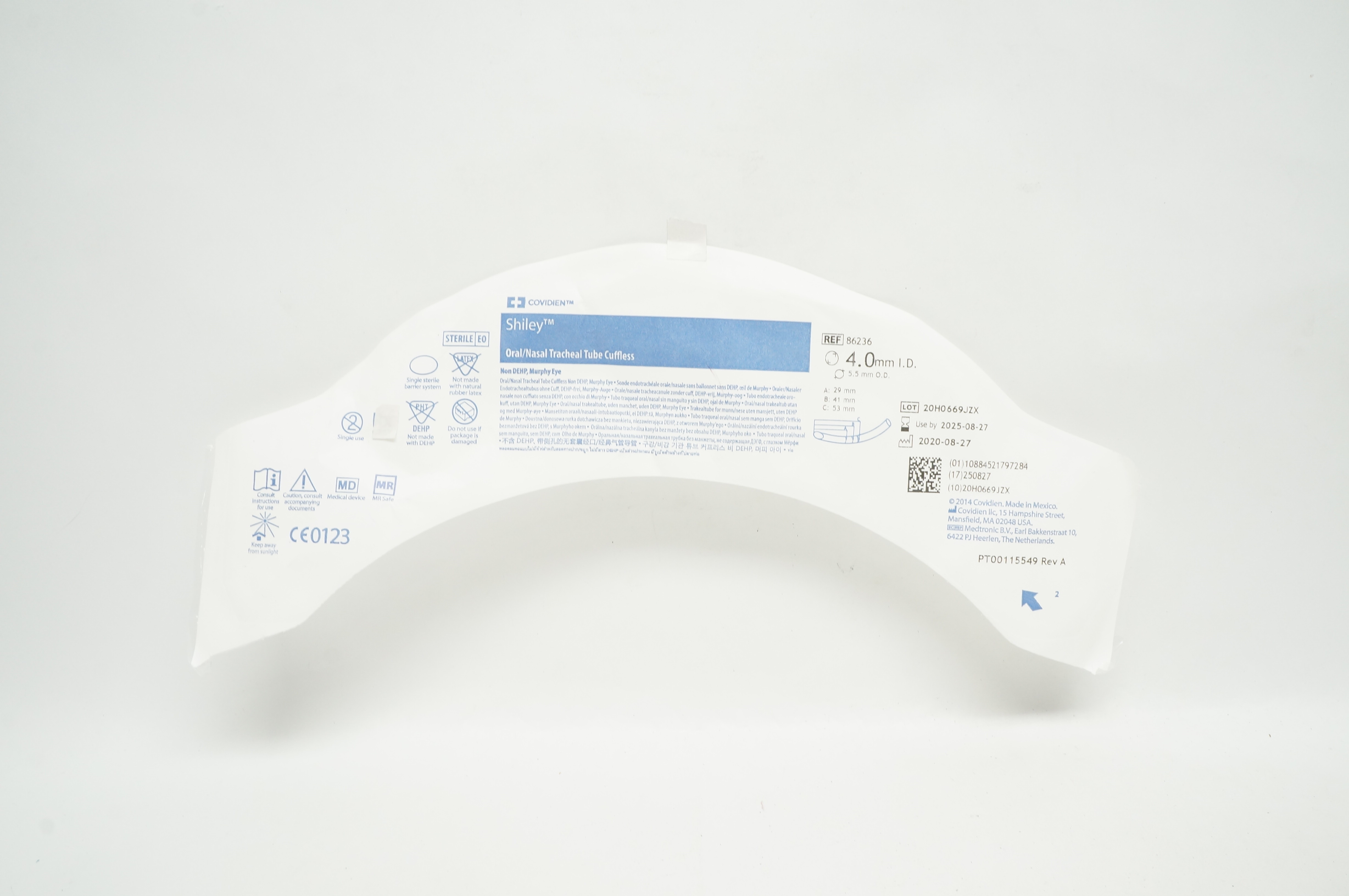 Covidien 86236 Shiley Oral/Nasal Tracheal Tube Cuffless 4.0m ID x 5.5mm OD (x)