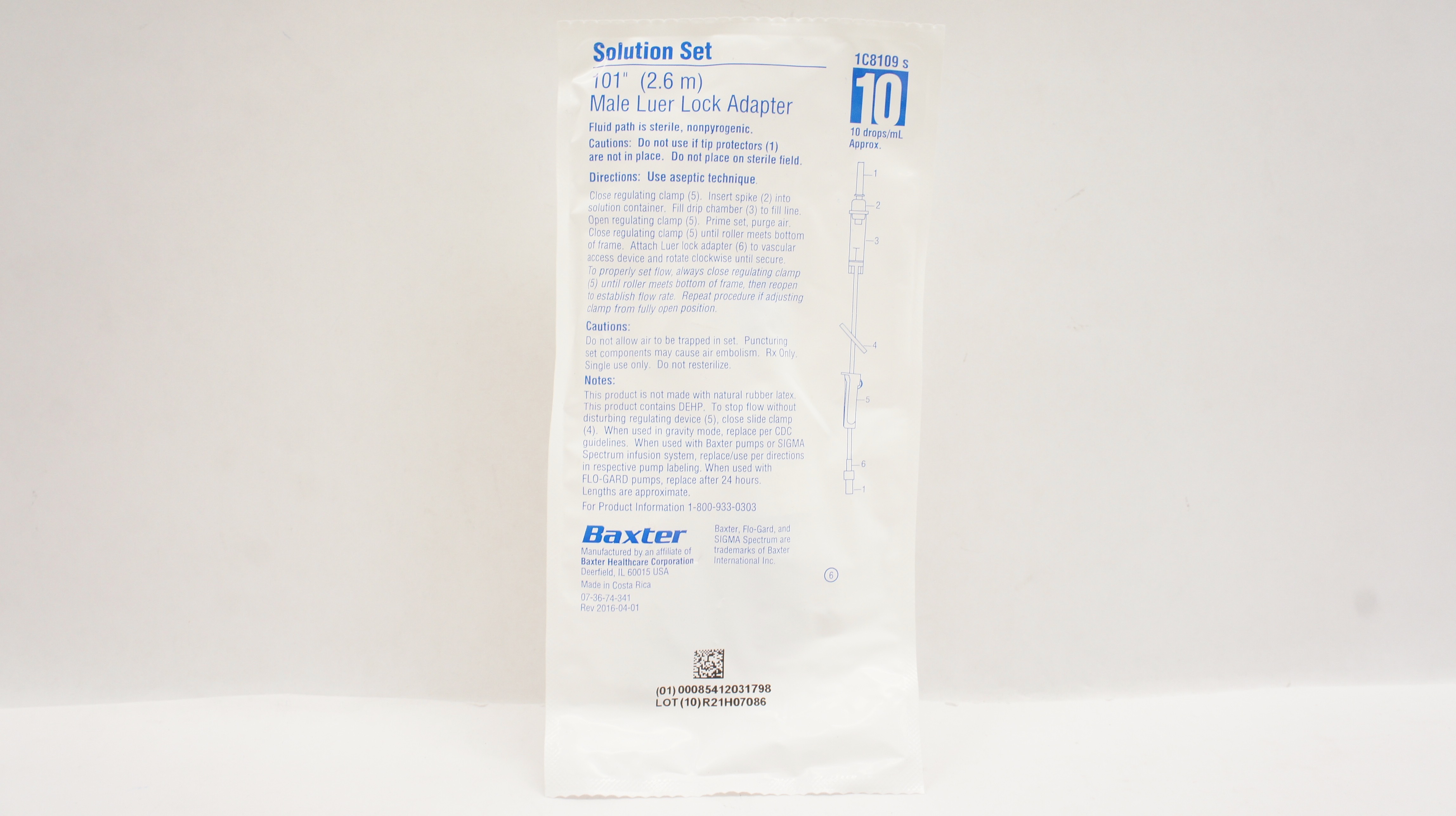 Baxter 1C8109s Solution Set 101inch Male Luer Lock Adapter 10 drops/mL Approx.