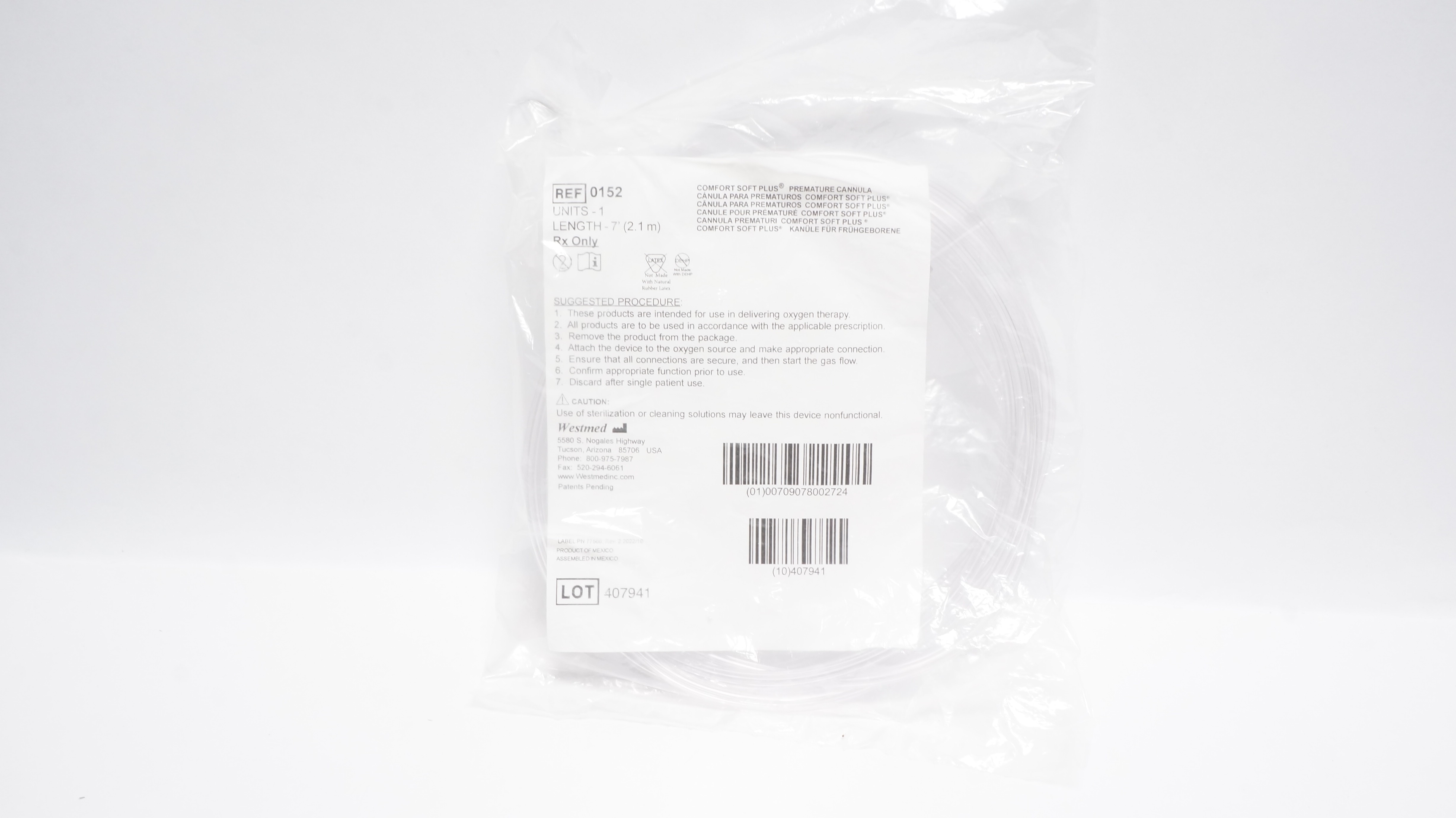 WestMed 0152 Comfort Soft Plus Premature Cannula 7Ft.