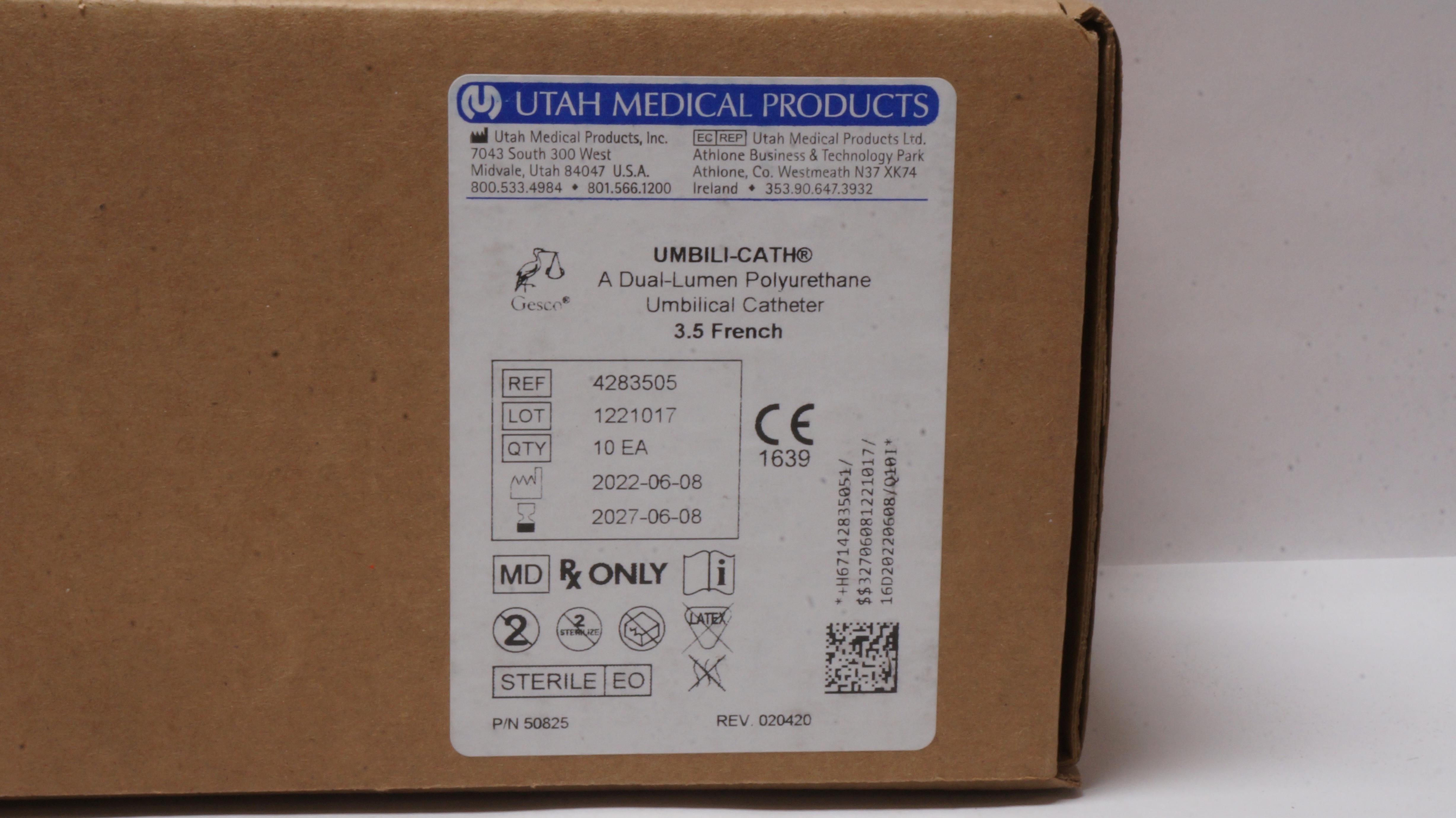 Utah Medical 4283505 A Dual-Luman Polyurethane Umbilical Cath. 3.5F - Box of 10