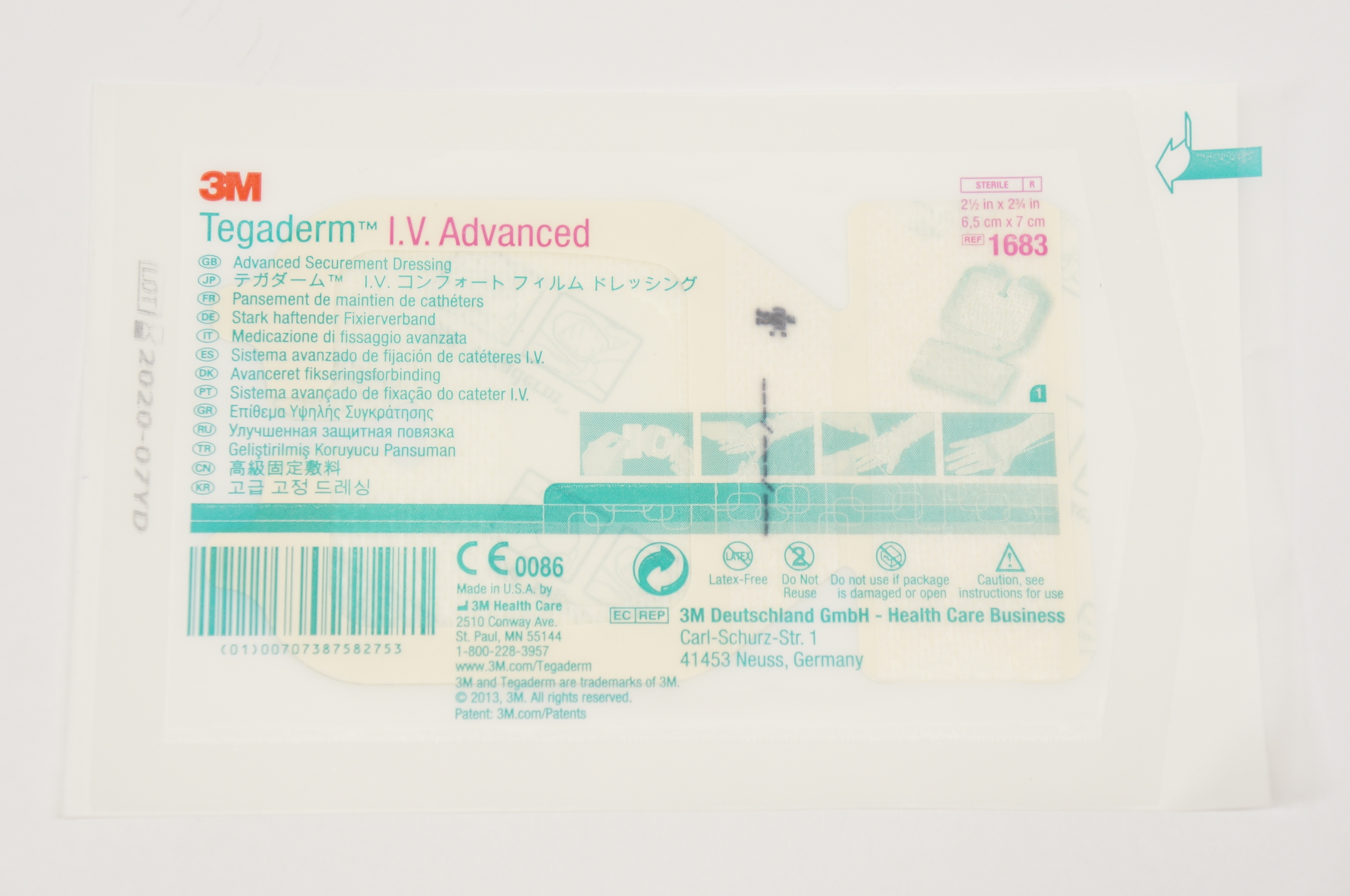3M 1683 Tegaderm I.V. Advanced Securement Dressing 6.5cm x 7cm (x)
