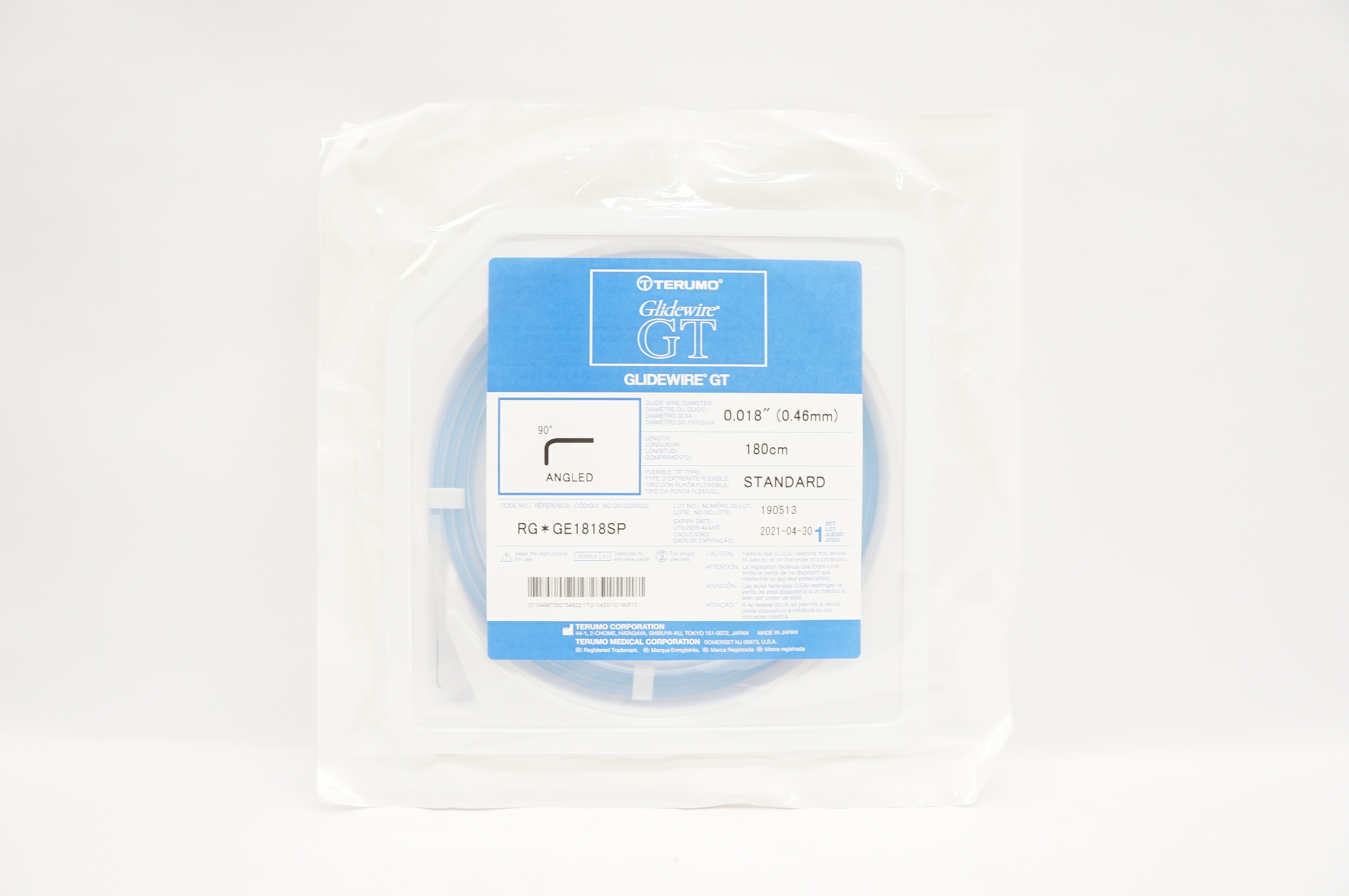 Terumo GE1818SP Glidewire GT Standard Angled 90 Degree 180cm x 0.018 inch (x)