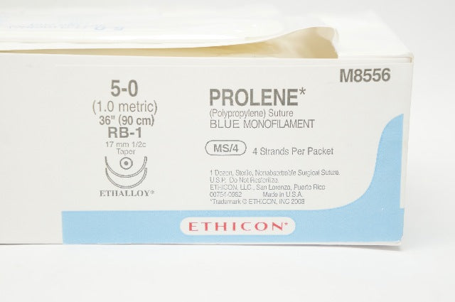 Ethicon M8556 5-0 PROLENE Stre RB-1 17mm 1/2c Taper, 36inch (x) - Box of 11