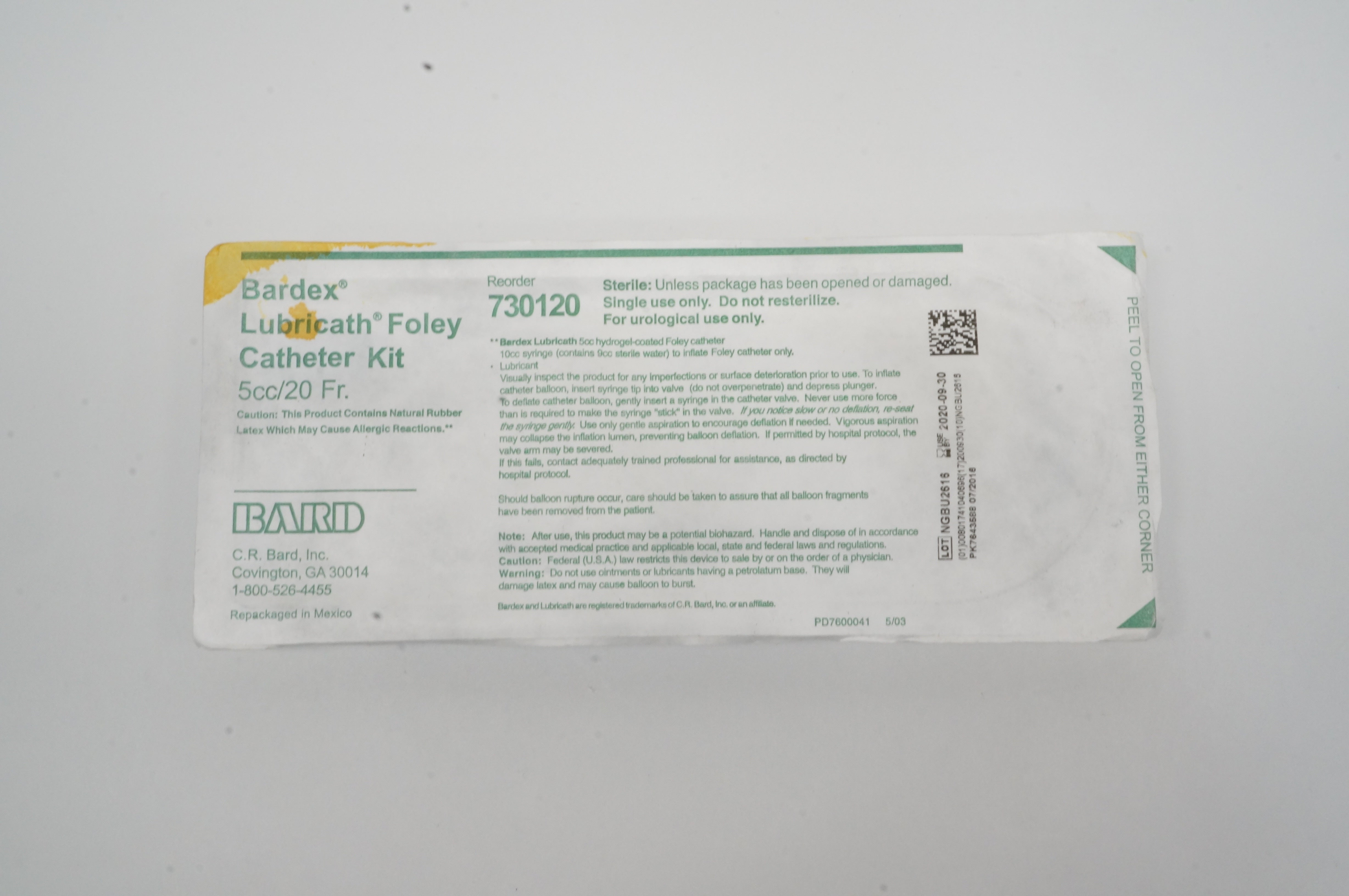 Bard 730120 Bardex Lubricath Foley Cath. Kit 5cc/20Fr (x)