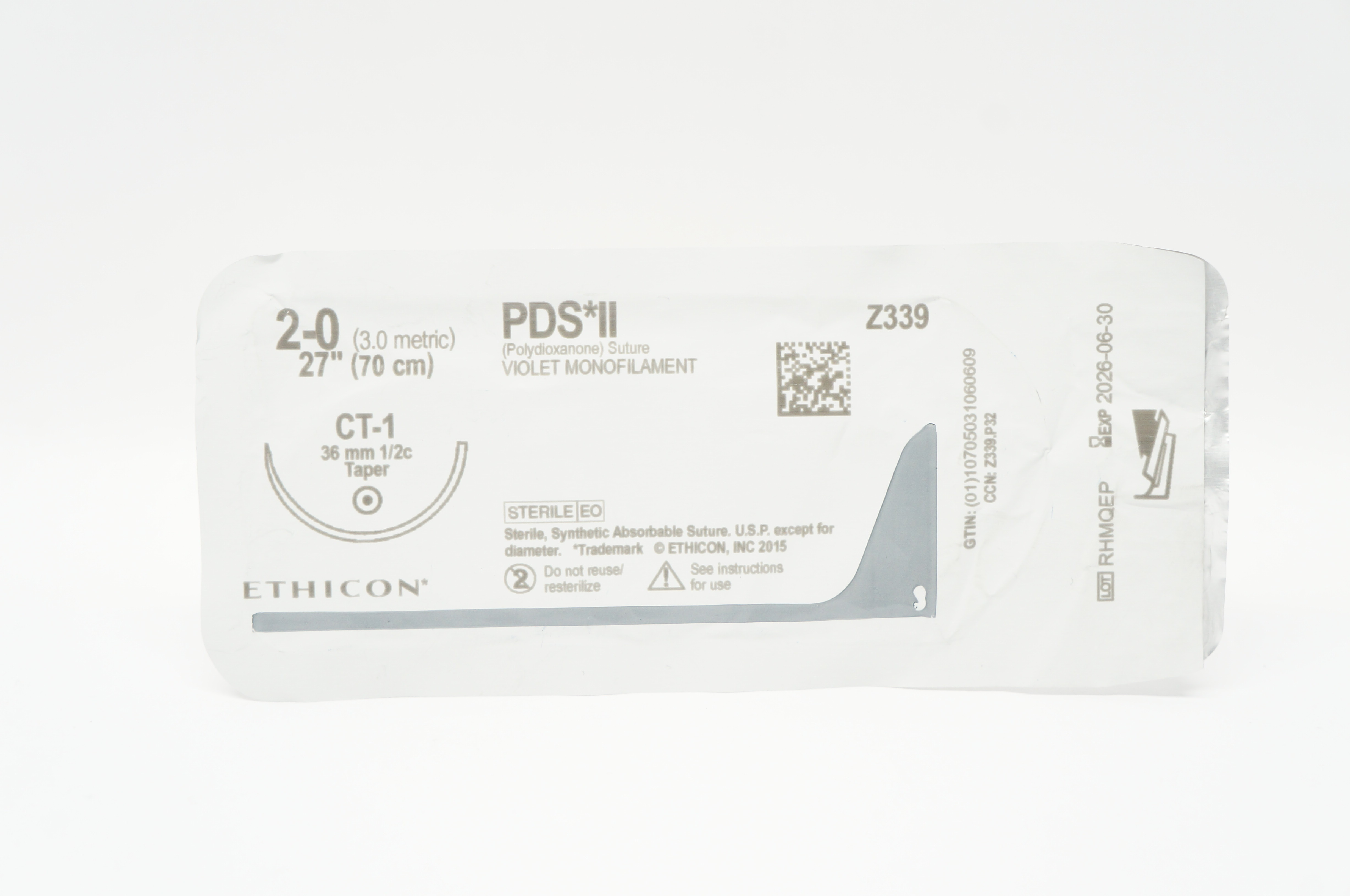 Ethicon Z339 2-0 PDS II CT-1 36mm 1/2c Taper 27inch