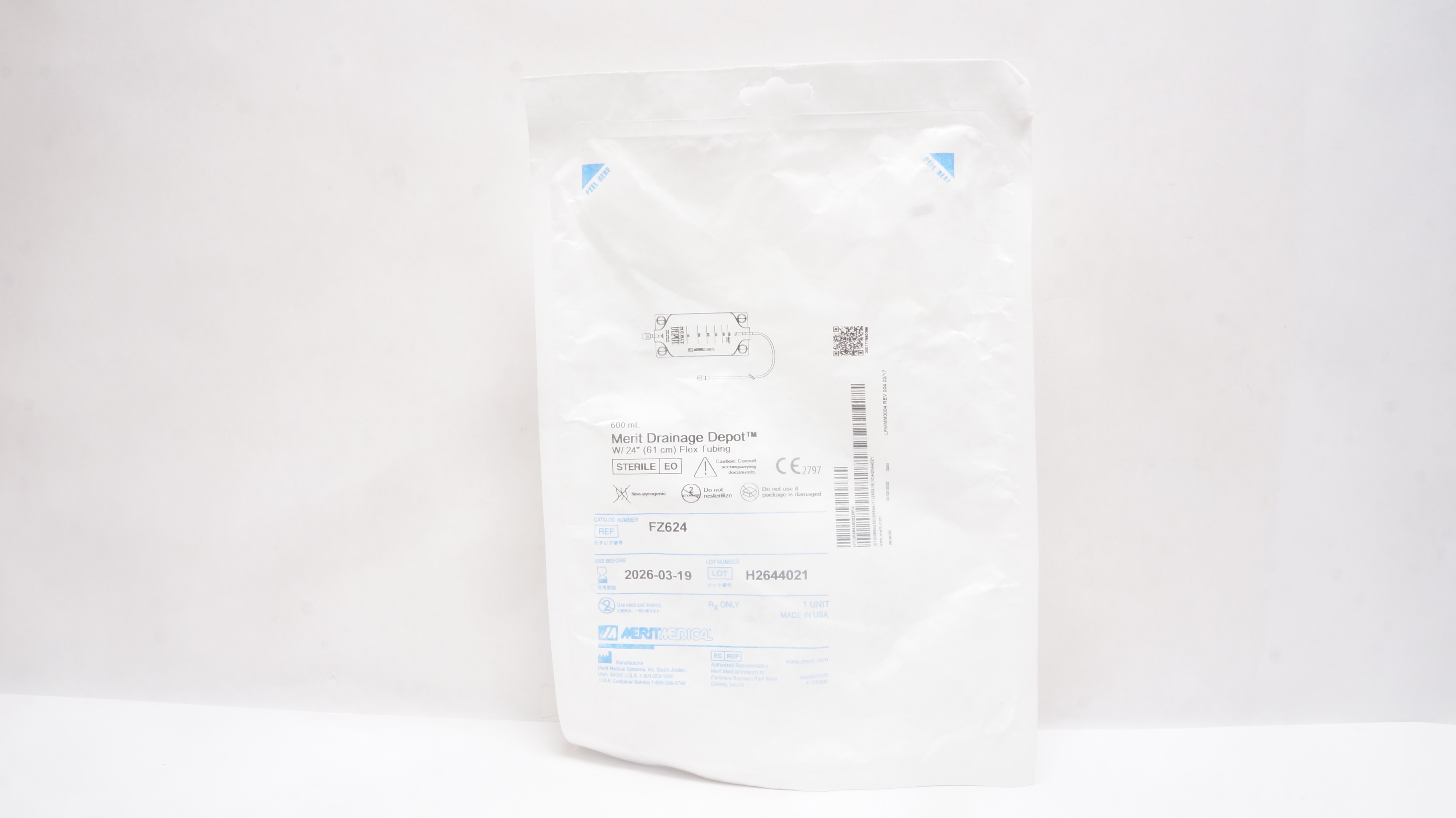 Merit Medical FZ624 Drainage Depot 600ml with 24 inch Flex Tubing