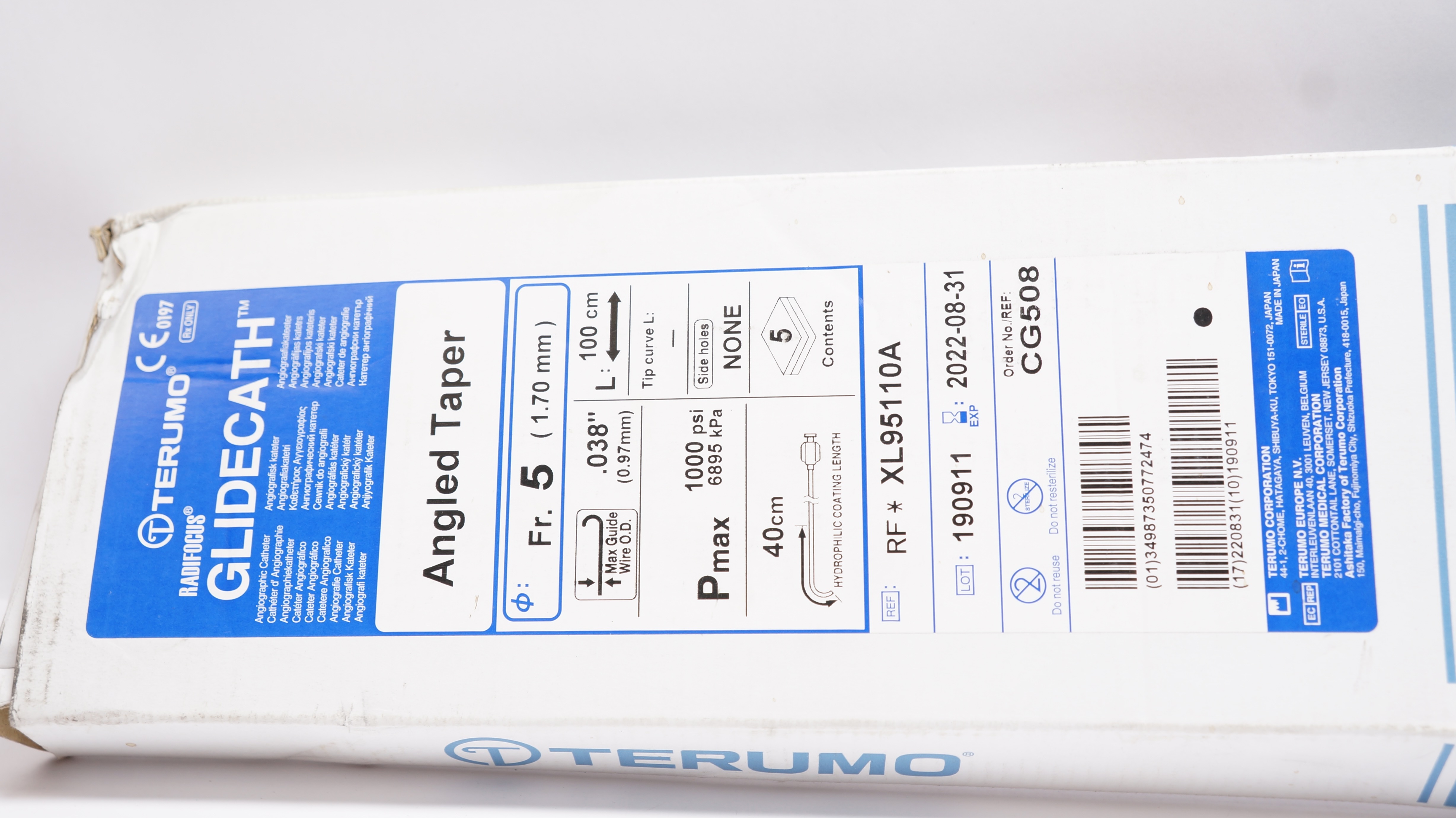 Terumo XL95110A Radifocus Glidecath Angiograthic Cath. 5Fr x 100cm(x) - Box of 5