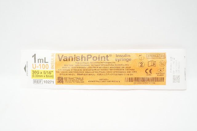 Retractable 10271 VanishPoint Insulin Syringe 1mL U-100 30G 5/16inch (x)