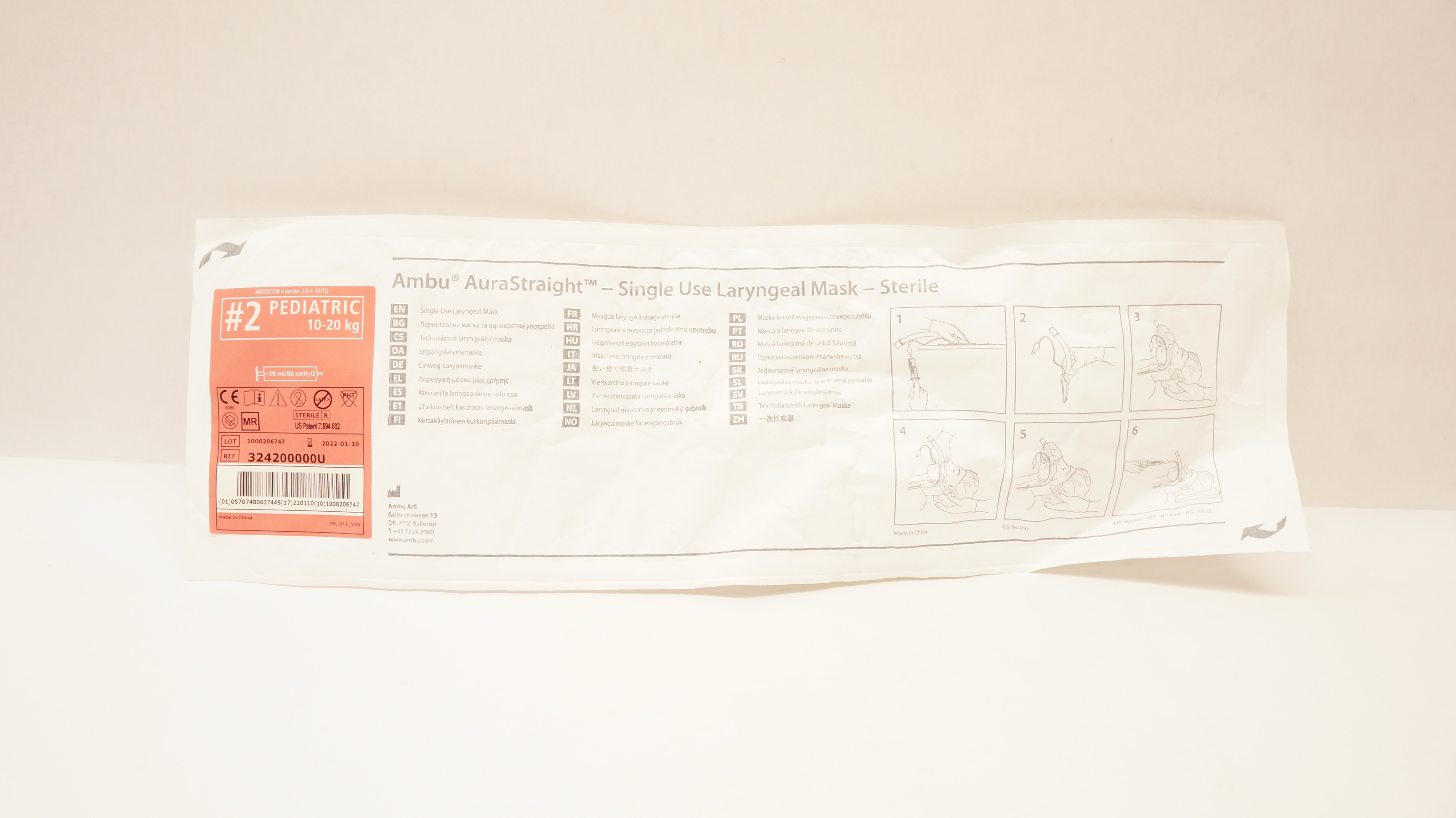 Ambu 324200000U AuraStraight Laryngeal Mask, Sterile #2, Pediatric 10 - 20kg (x)