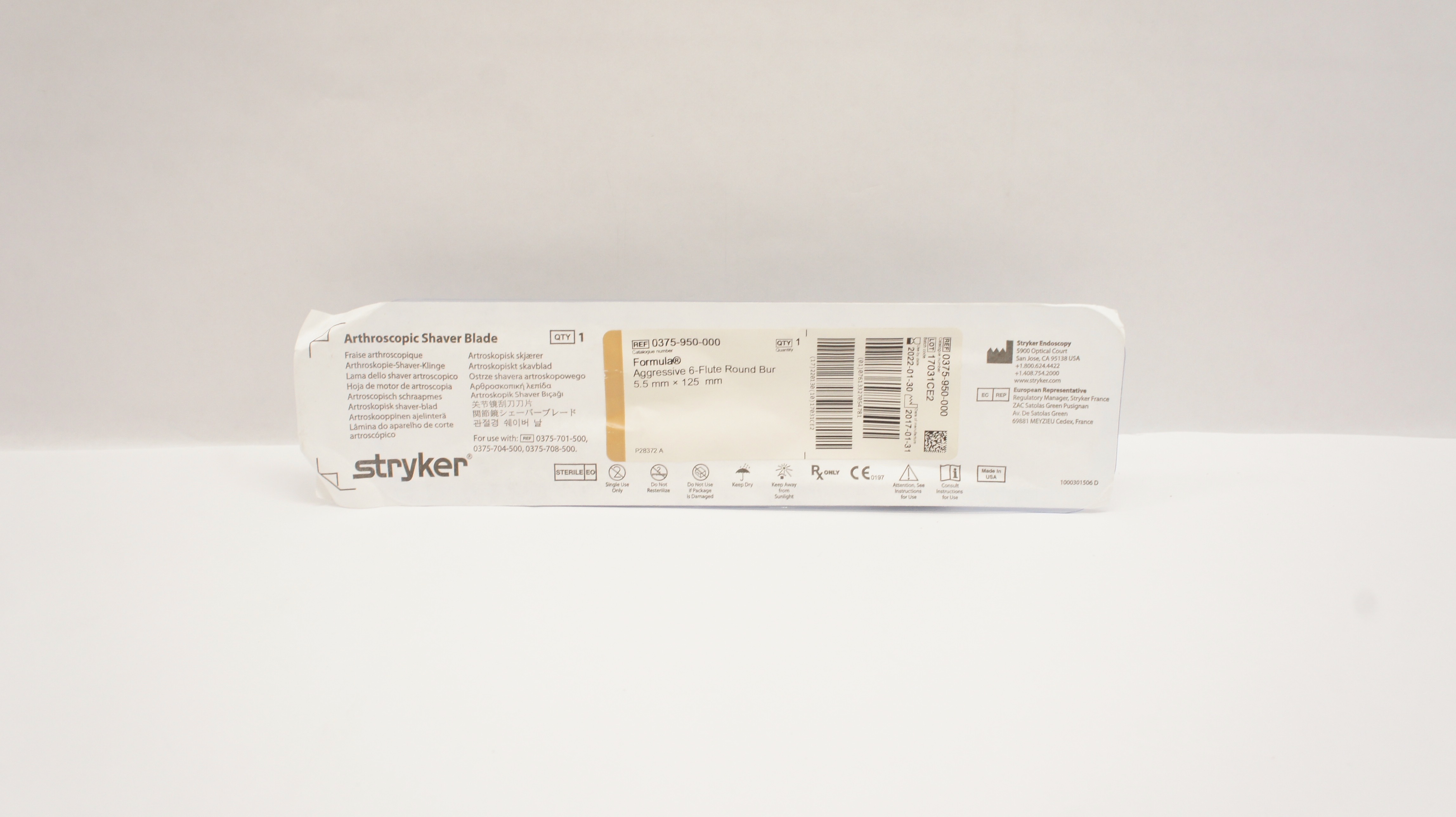 Stryker 0375-950-000 Arthroscopic Shaver Blade 5.5mm Round Bur 6-Flute (x)