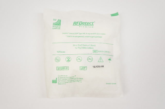 RFDetect G0303-12P01C-1 Sterile Gauze,USP Type VII, 3inch x 3inch 12 Ply