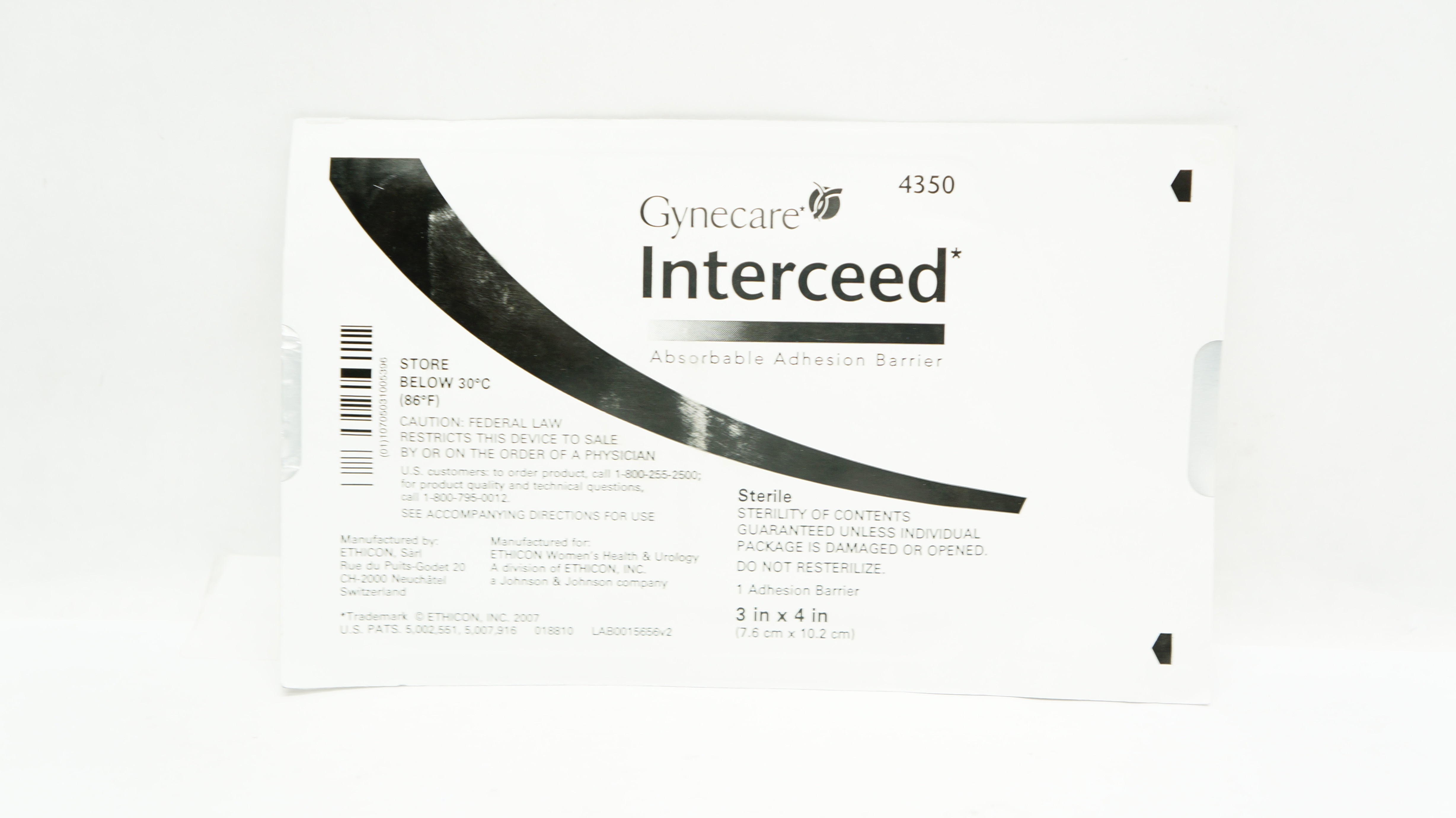 Ethicon 4350 Gynecare Interceed Absorbable Adhesive Barrier 3inch x 4inch (x)