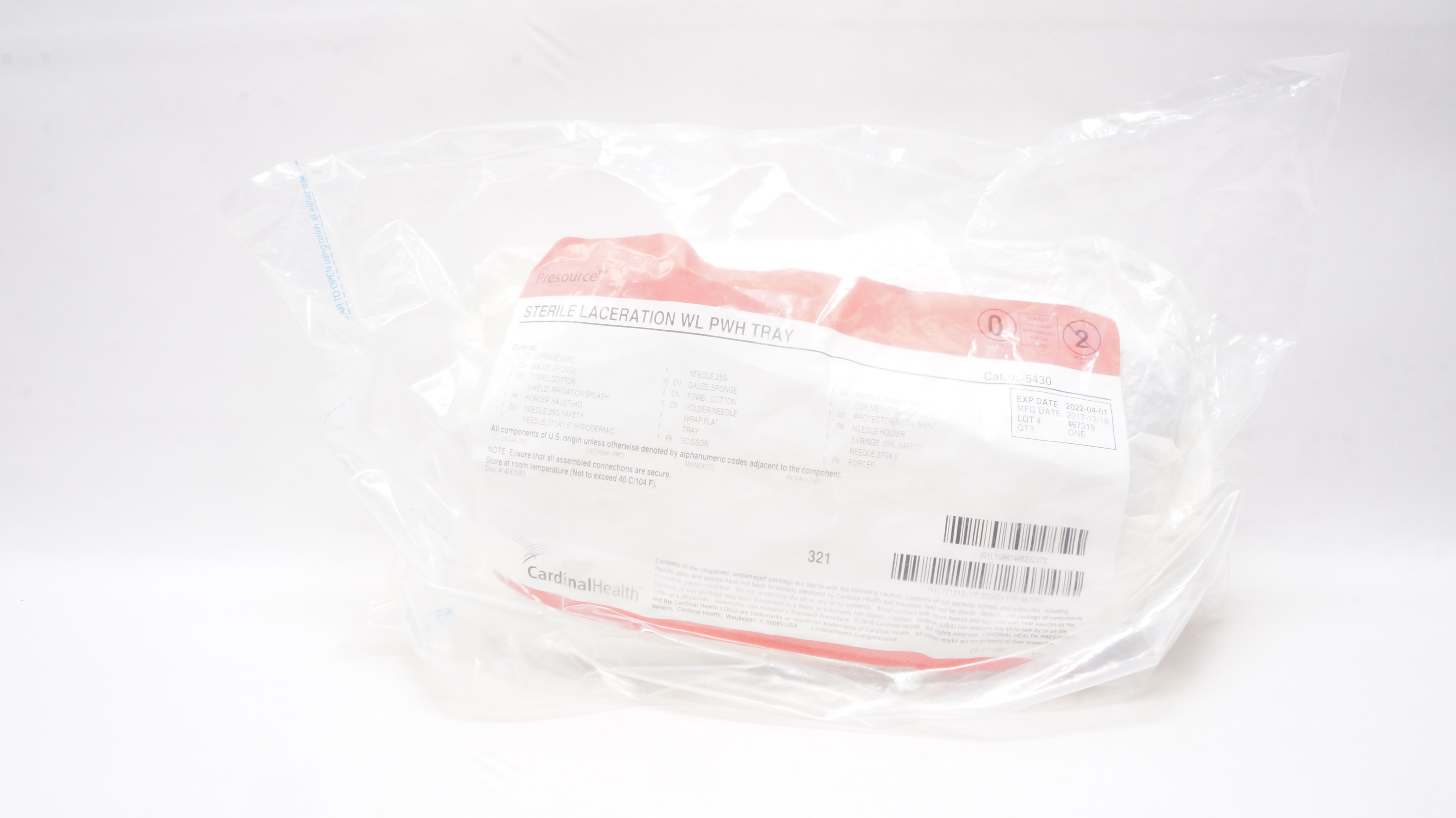CardinalHealth 05-5430 Presource Laceration Tray WL PWH (x)