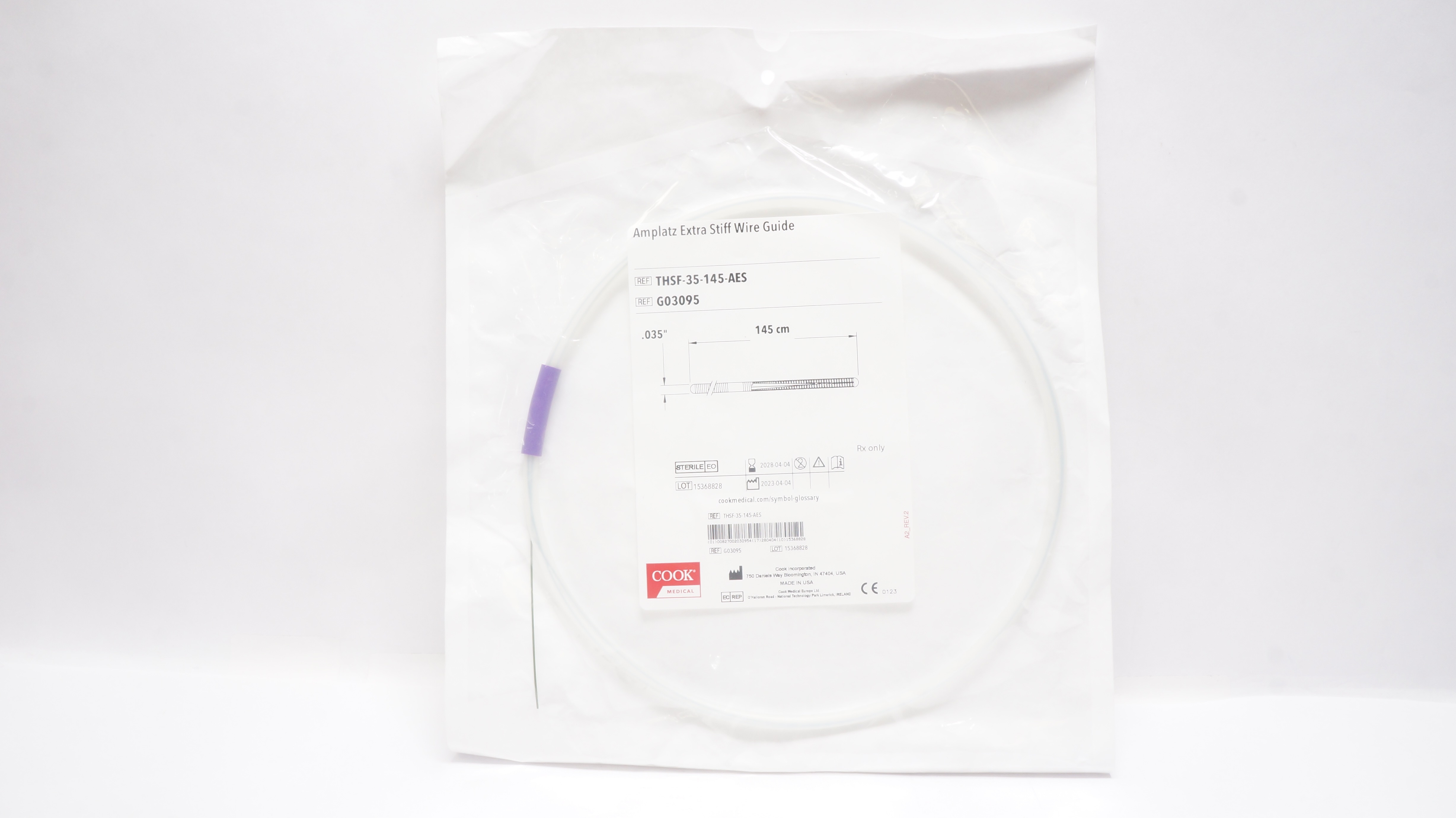 Cook Medical G03095 Amplatz Extra Stiff Wire Guide 145cm x .035inch