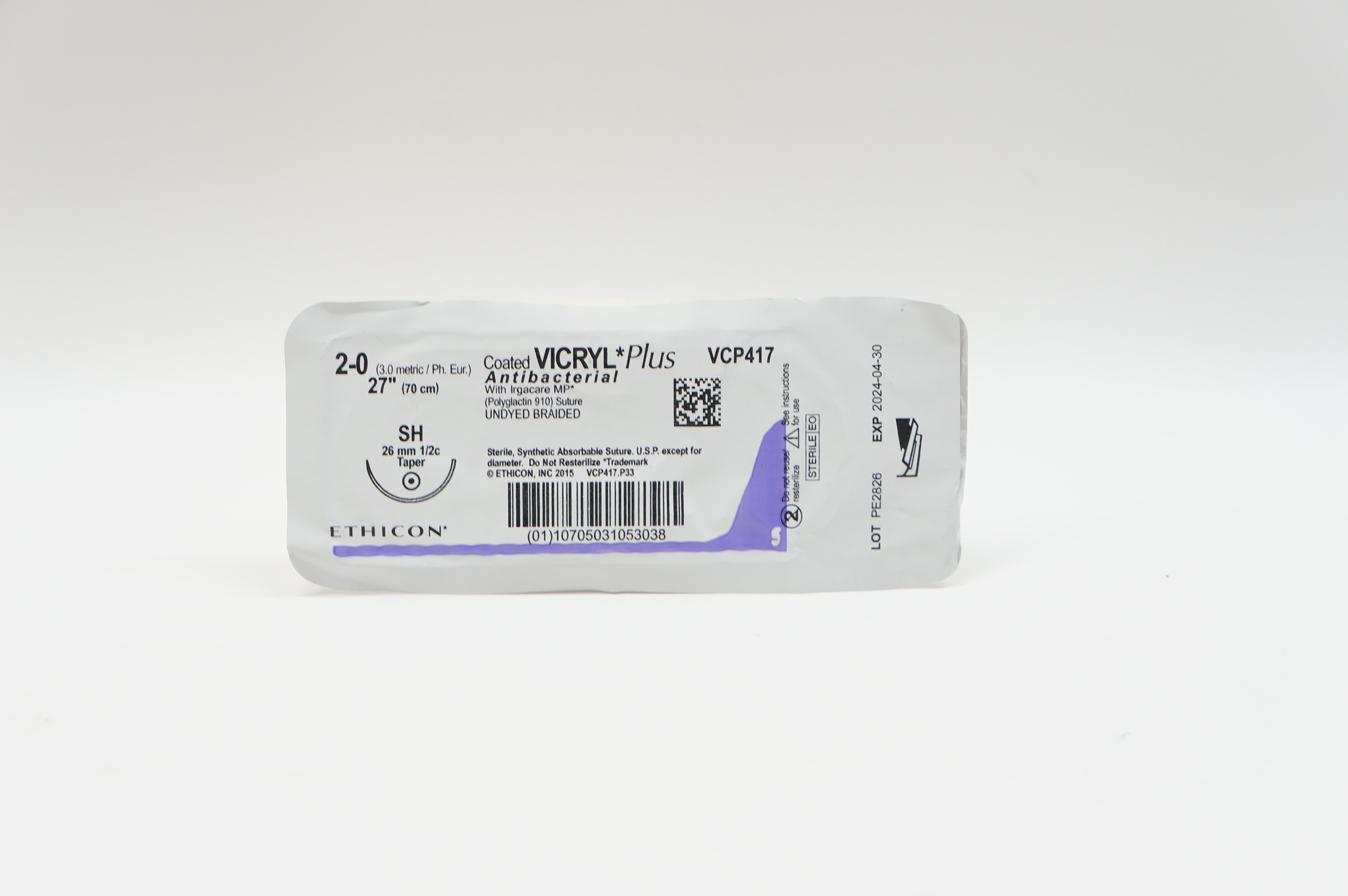 Ethicon VCP417 2-0 VICRYL Plus, SH, 26mm 1/2c Taper, 27inch (x)