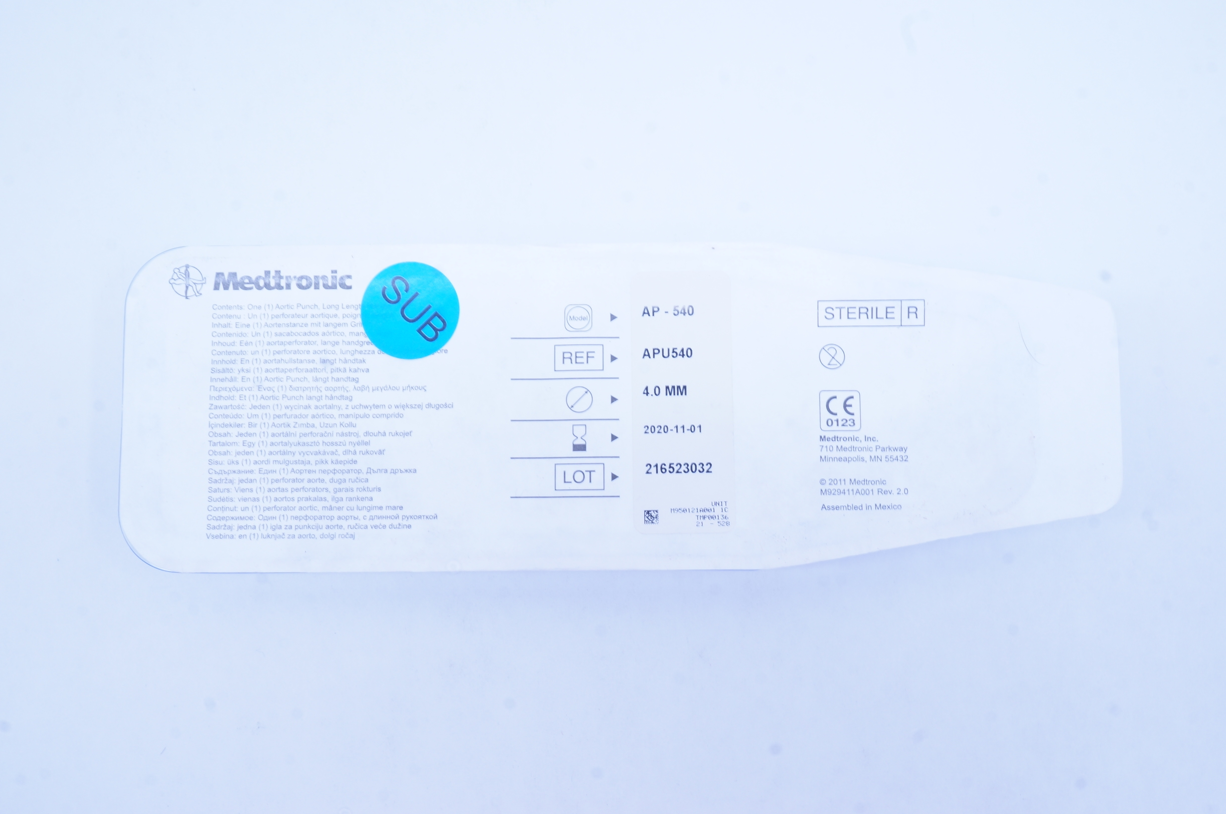 Medtronic APU540 Aortic Punch, Long Length Handle 4.0mm (x)