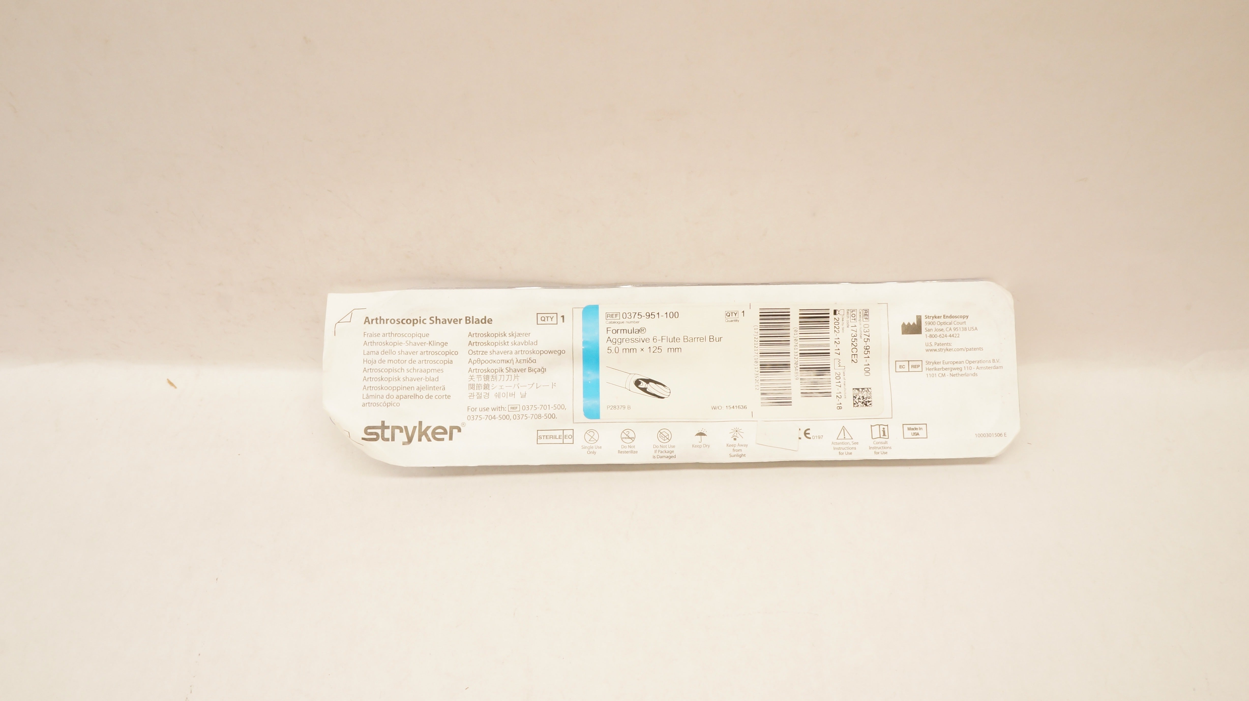 Stryker 0375-951-100 Formula Aggressive 6-Flute Barrel Bur 5.0mm x 125mm (x)