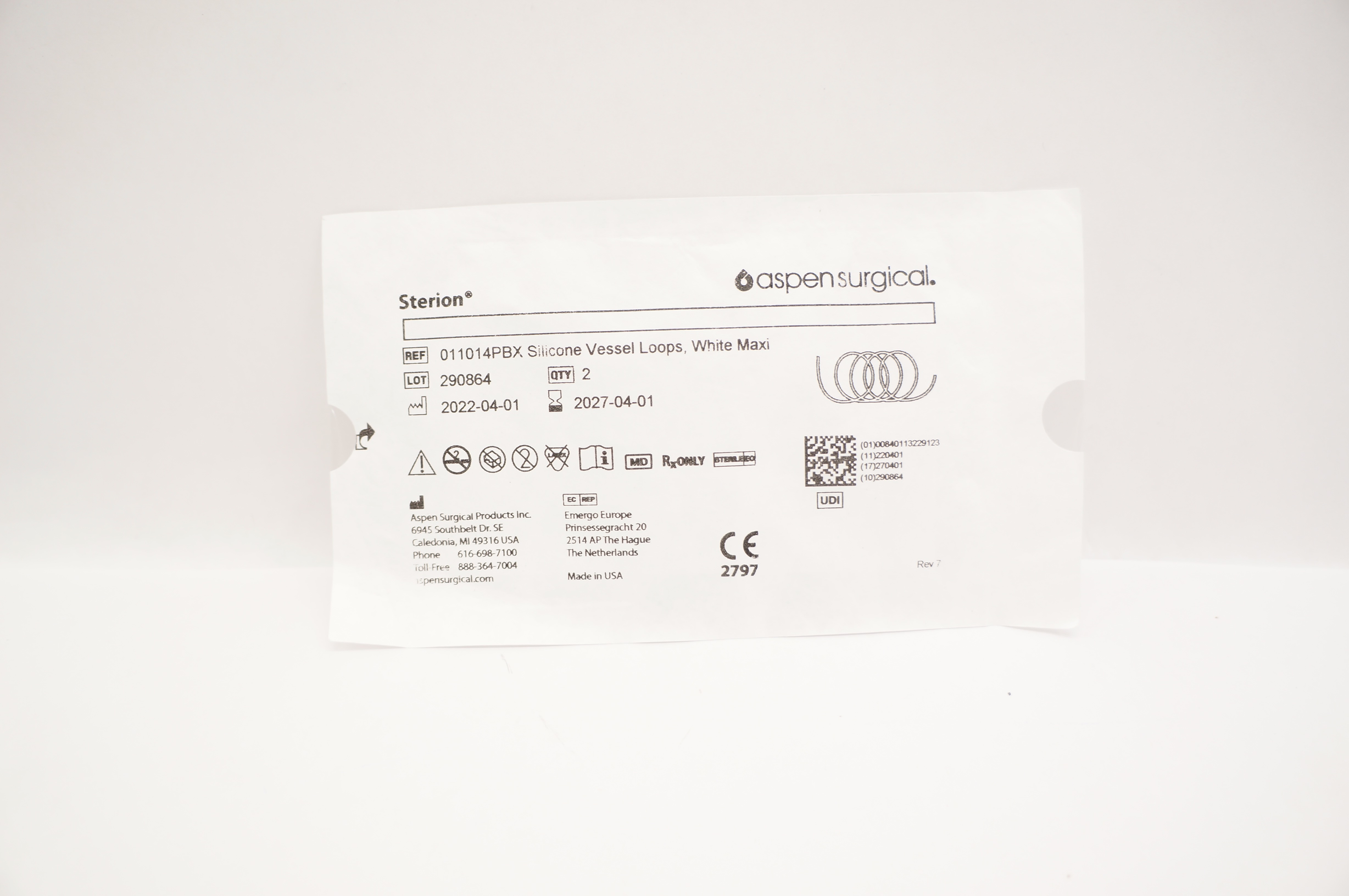 Aspen 011014PBX Hill-Rom Silicone Vessel Loops White Maxi - Pack of 2