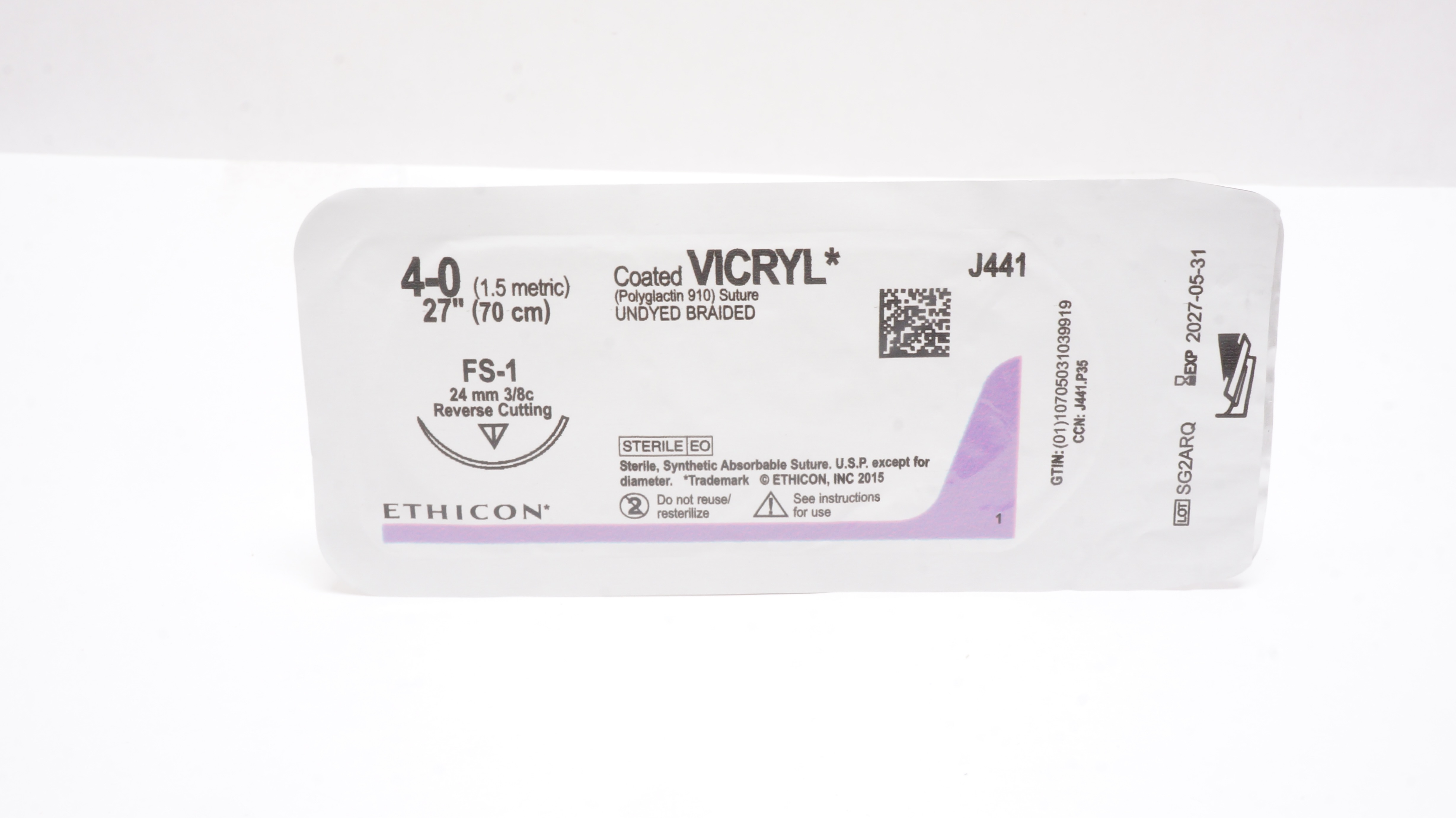 Ethicon J441 4-0 Coated VICRYL Stre FS-1 24mm 3/8c Reverse Cutting 27inch