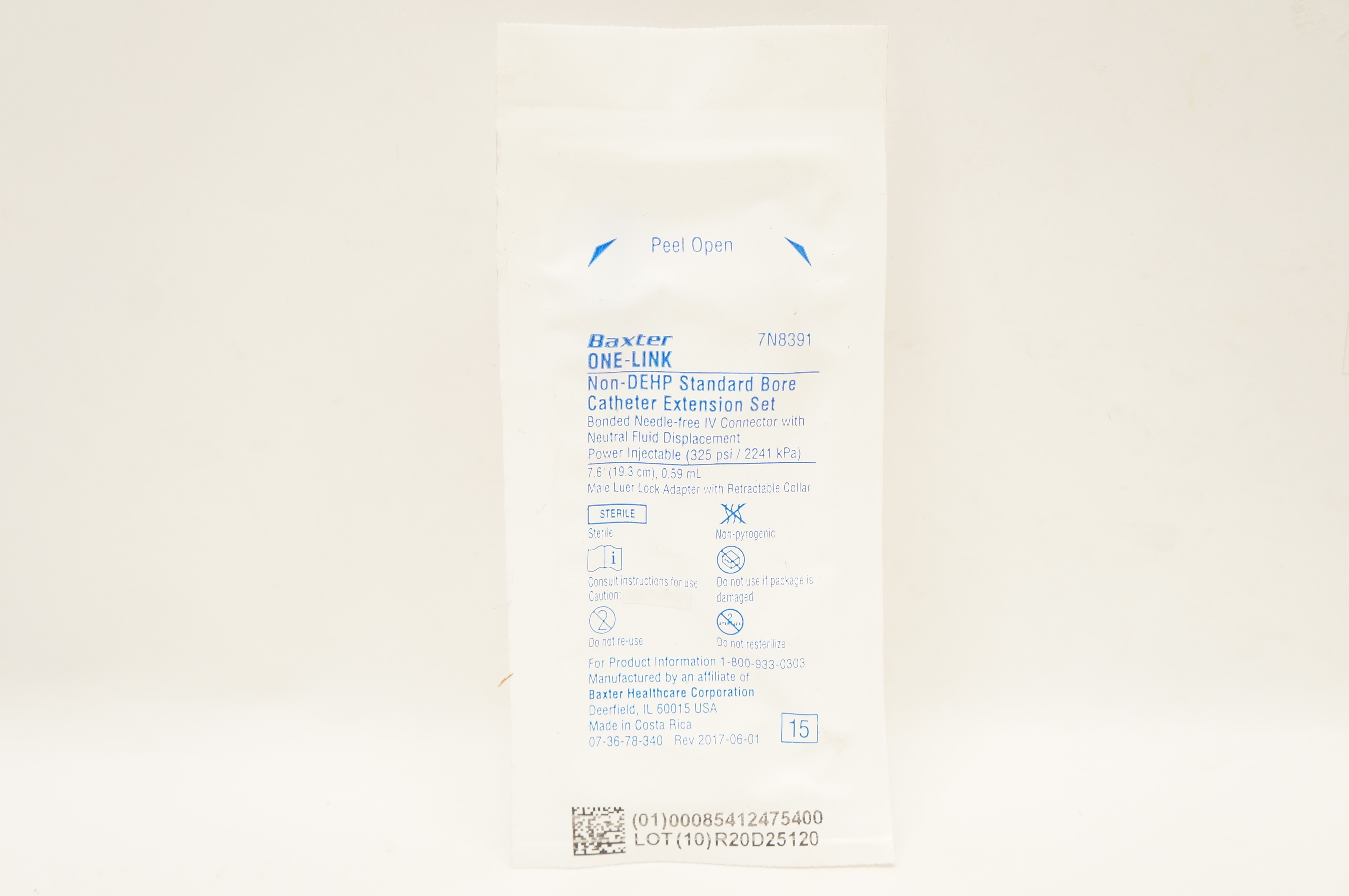 Baxter 7N8391 One-Lonk Non-DEHP Standard Bore Cath. Extension Set 7.6inchx0.59mL