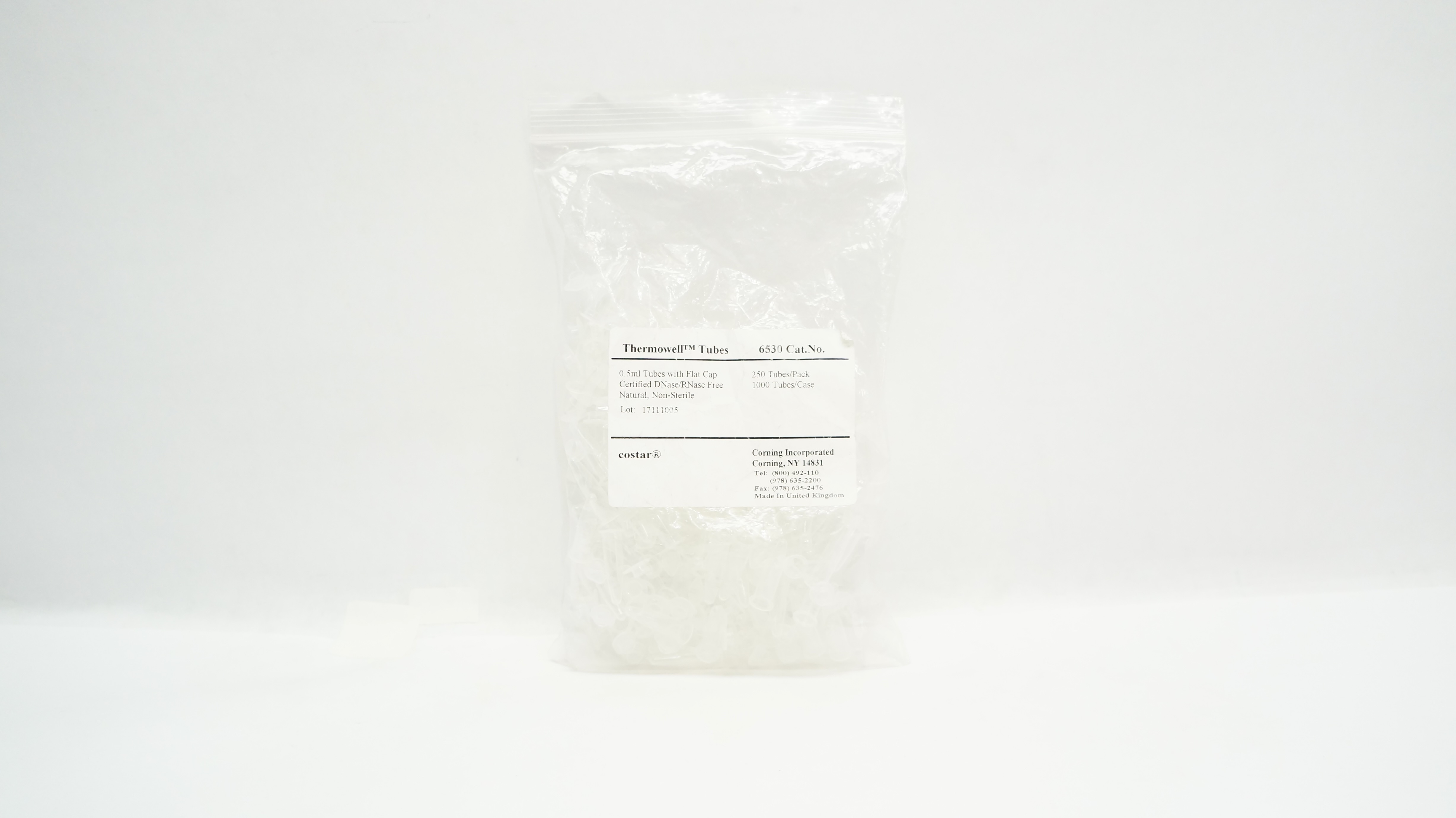 Corning 6530 Costar Thermowell Tubes 0.5ml Tubes with Flat Cap - Pack of 250